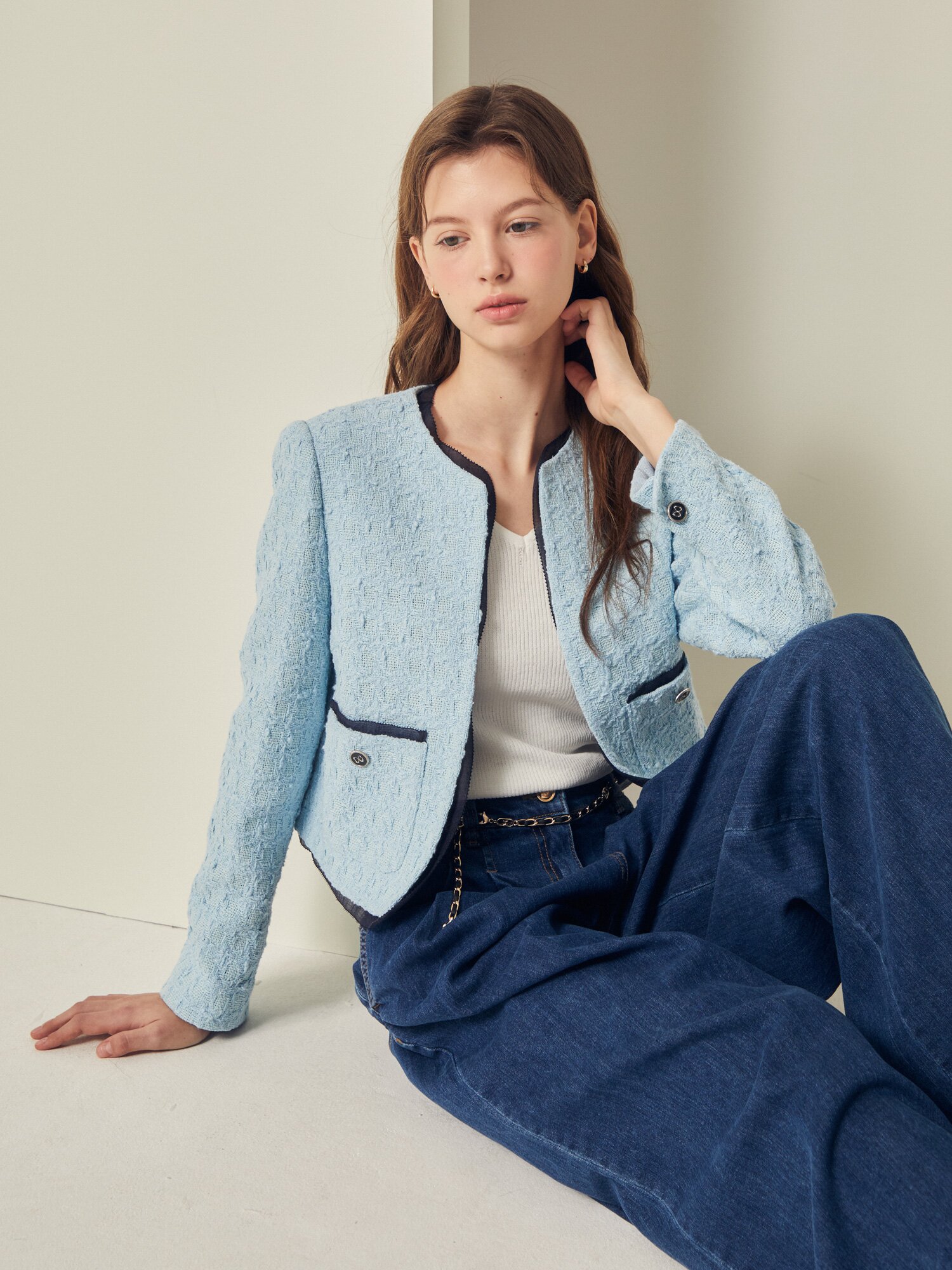 하이 웨이스트 퀼로트 데님 팬츠 (BLUE)