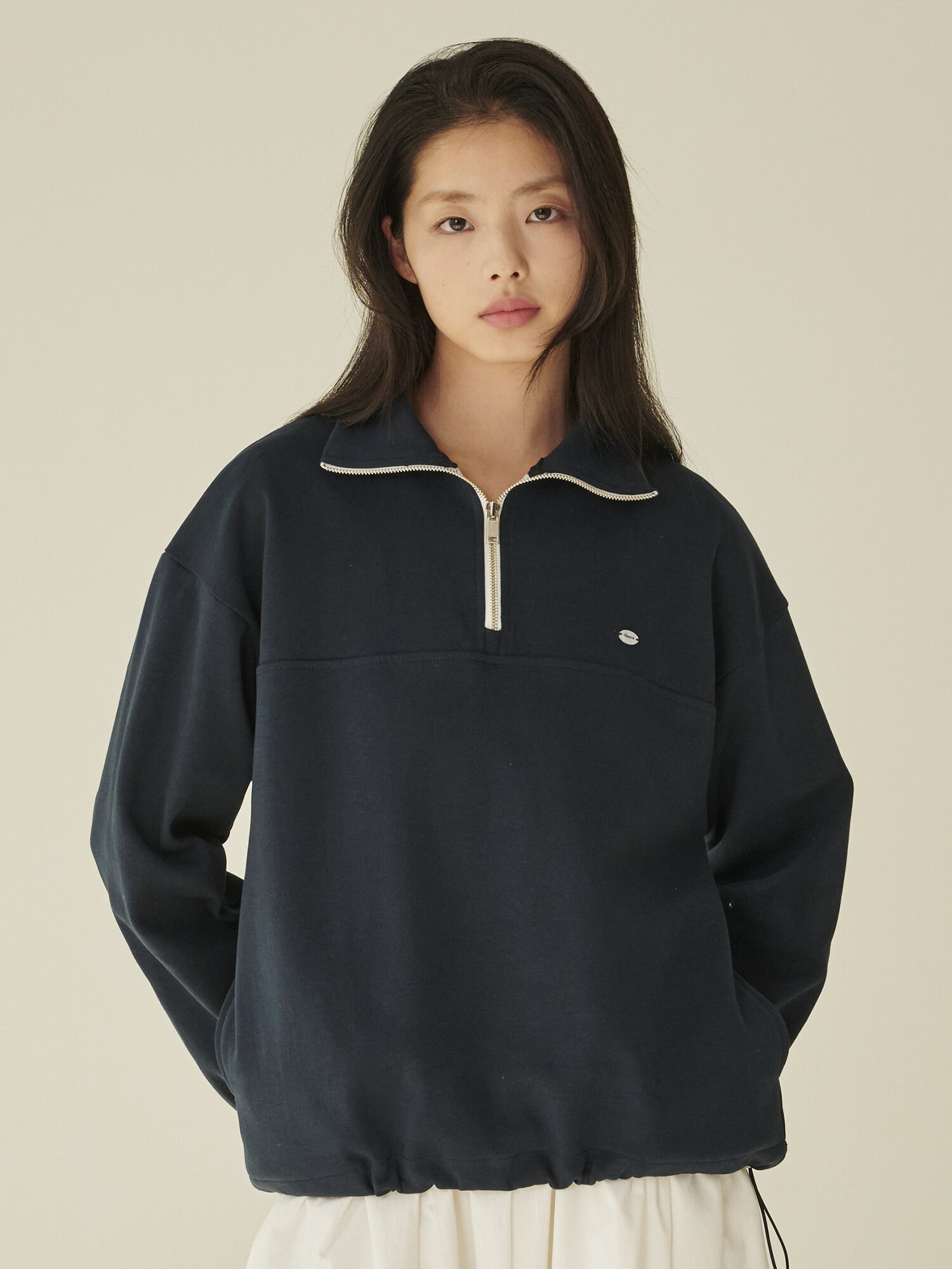 코튼 하프 집업 스웻셔츠 - 네이비/ Cotton Half-Zip Up Sweatshirt - Navy