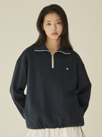 코튼 하프 집업 스웻셔츠 - 네이비/ Cotton Half-Zip Up Sweatshirt - Navy



