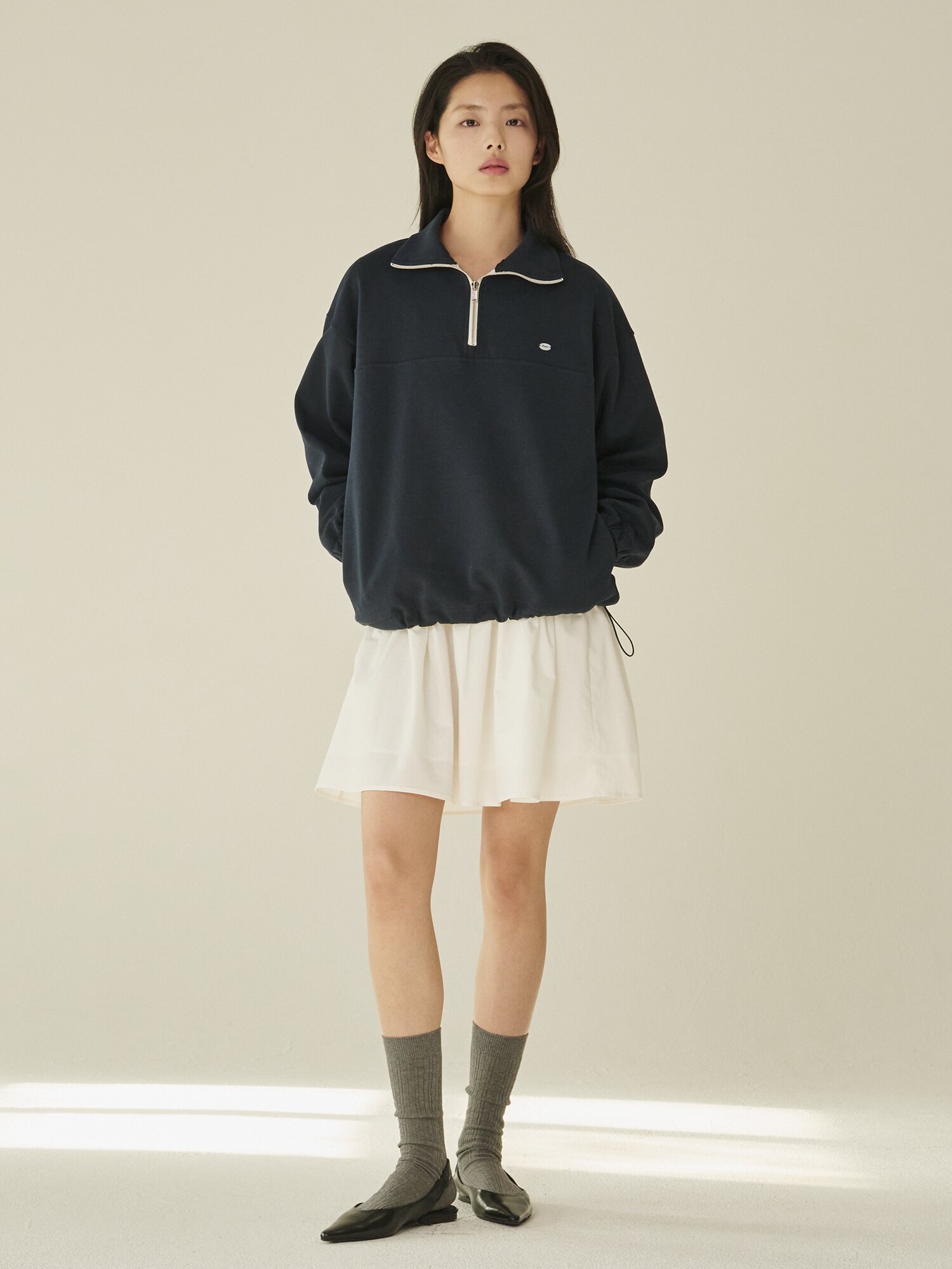 코튼 하프 집업 스웻셔츠 - 네이비/ Cotton Half-Zip Up Sweatshirt - Navy