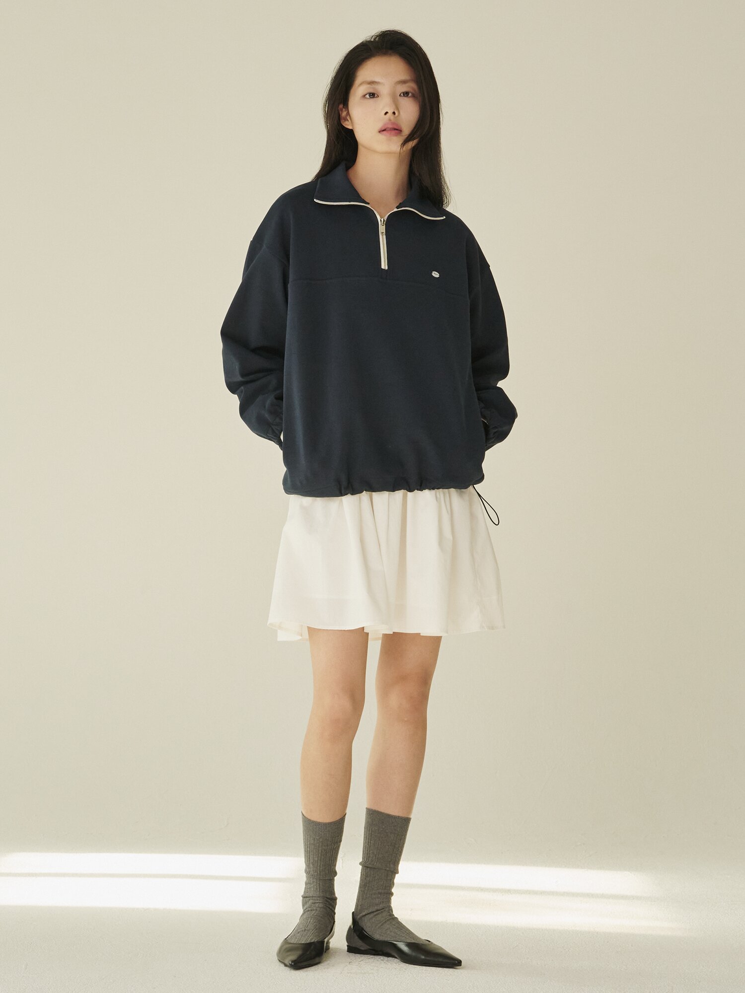 코튼 하프 집업 스웻셔츠 - 네이비/ Cotton Half-Zip Up Sweatshirt - Navy