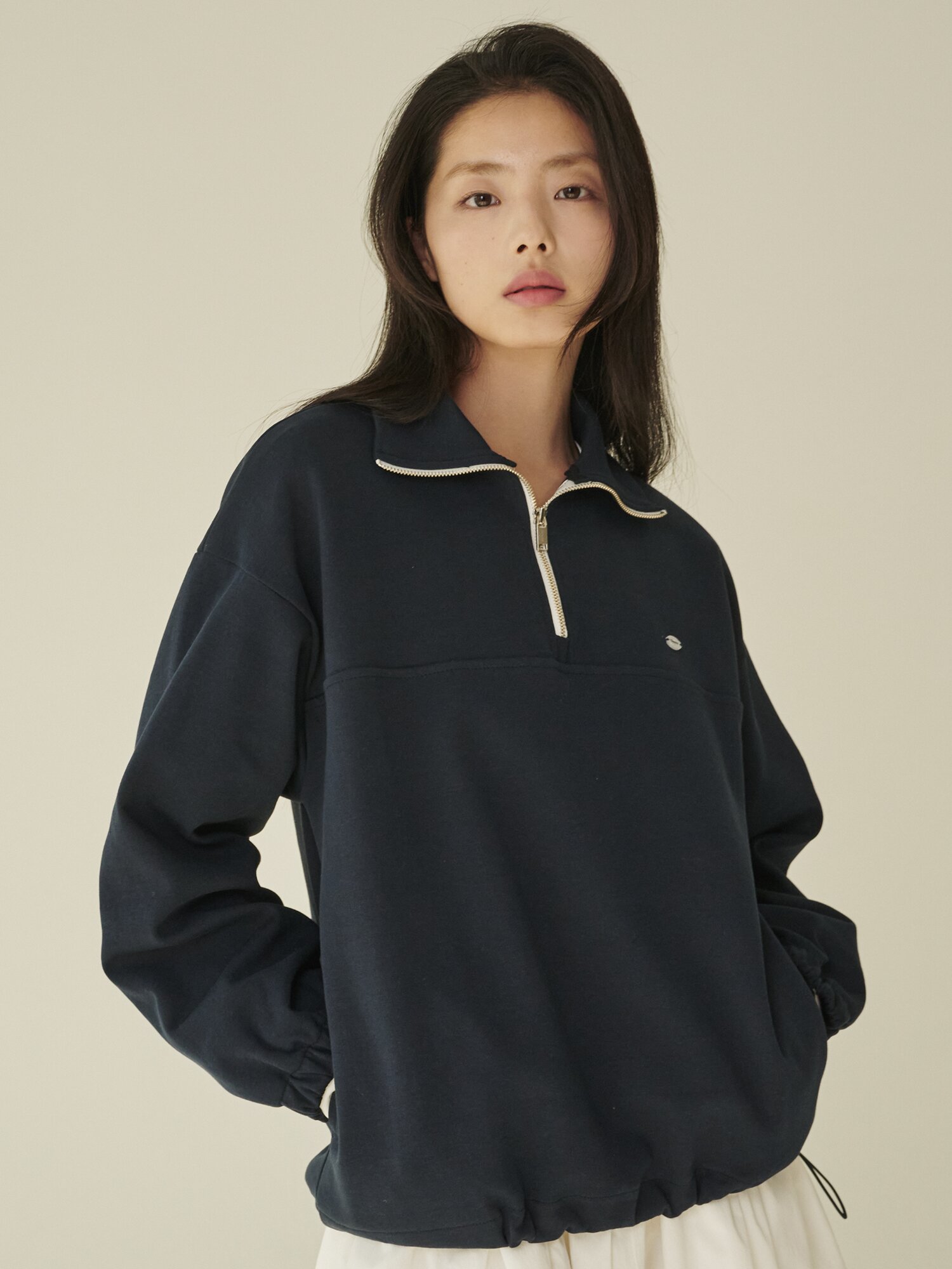 코튼 하프 집업 스웻셔츠 - 네이비/ Cotton Half-Zip Up Sweatshirt - Navy
