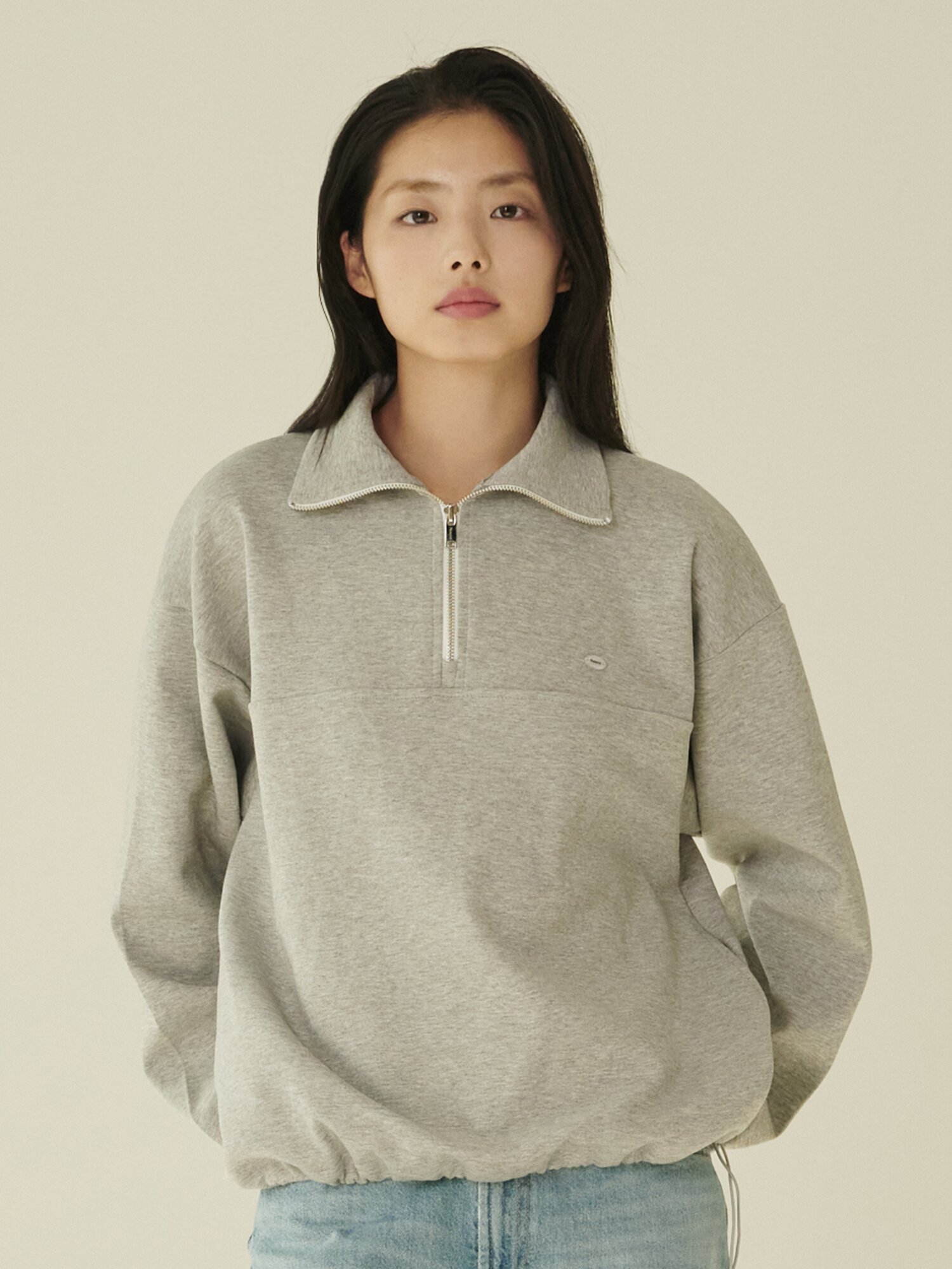 코튼 하프 집업 스웻셔츠 - 멜란지 그레이/ Cotton Half-Zip Up Sweatshirt - M.Gray