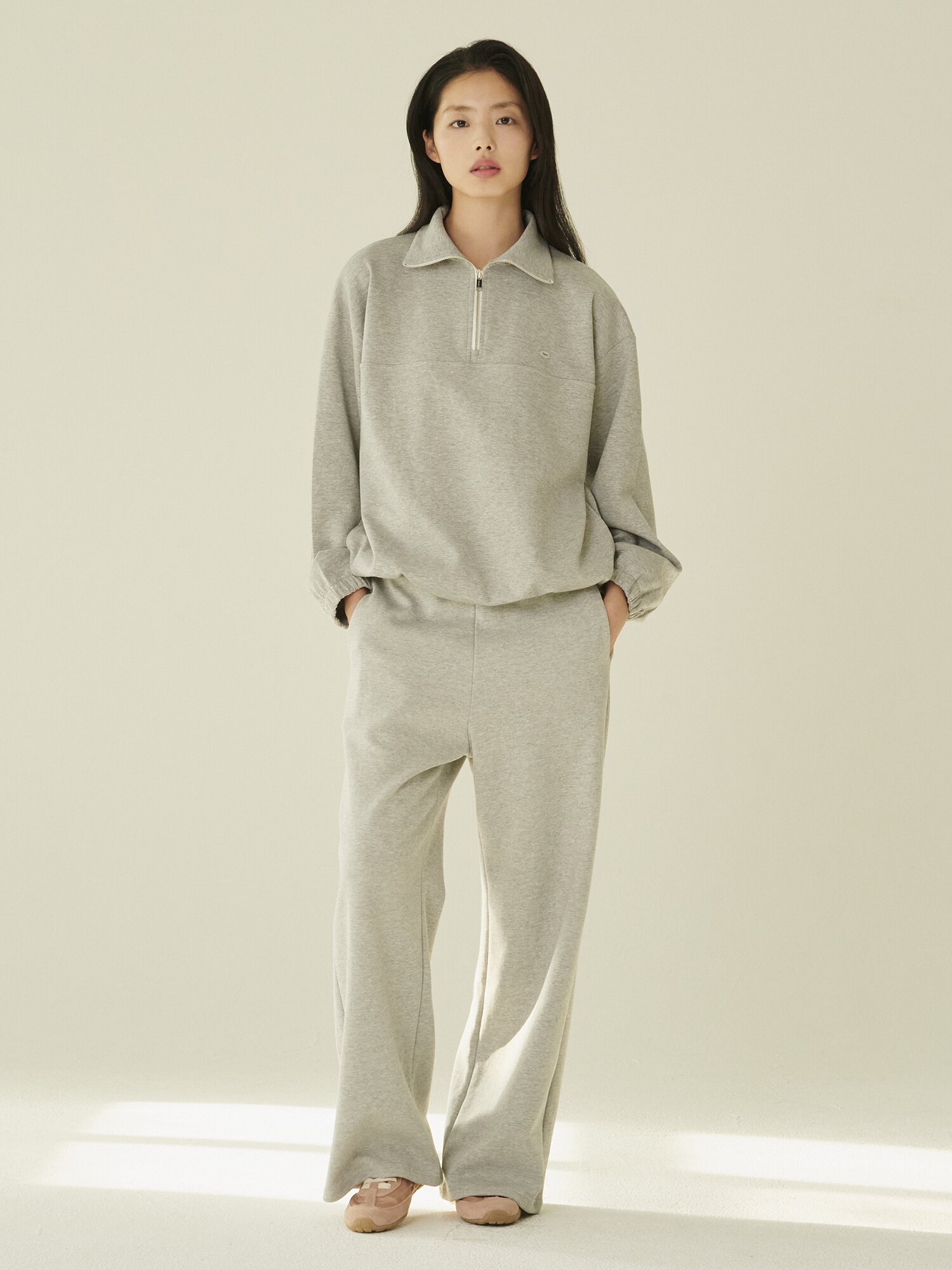코튼 하프 집업 스웻셔츠 - 멜란지 그레이/ Cotton Half-Zip Up Sweatshirt - M.Gray
