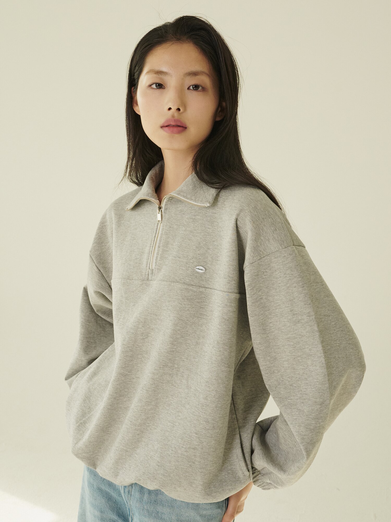 코튼 하프 집업 스웻셔츠 - 멜란지 그레이/ Cotton Half-Zip Up Sweatshirt - M.Gray