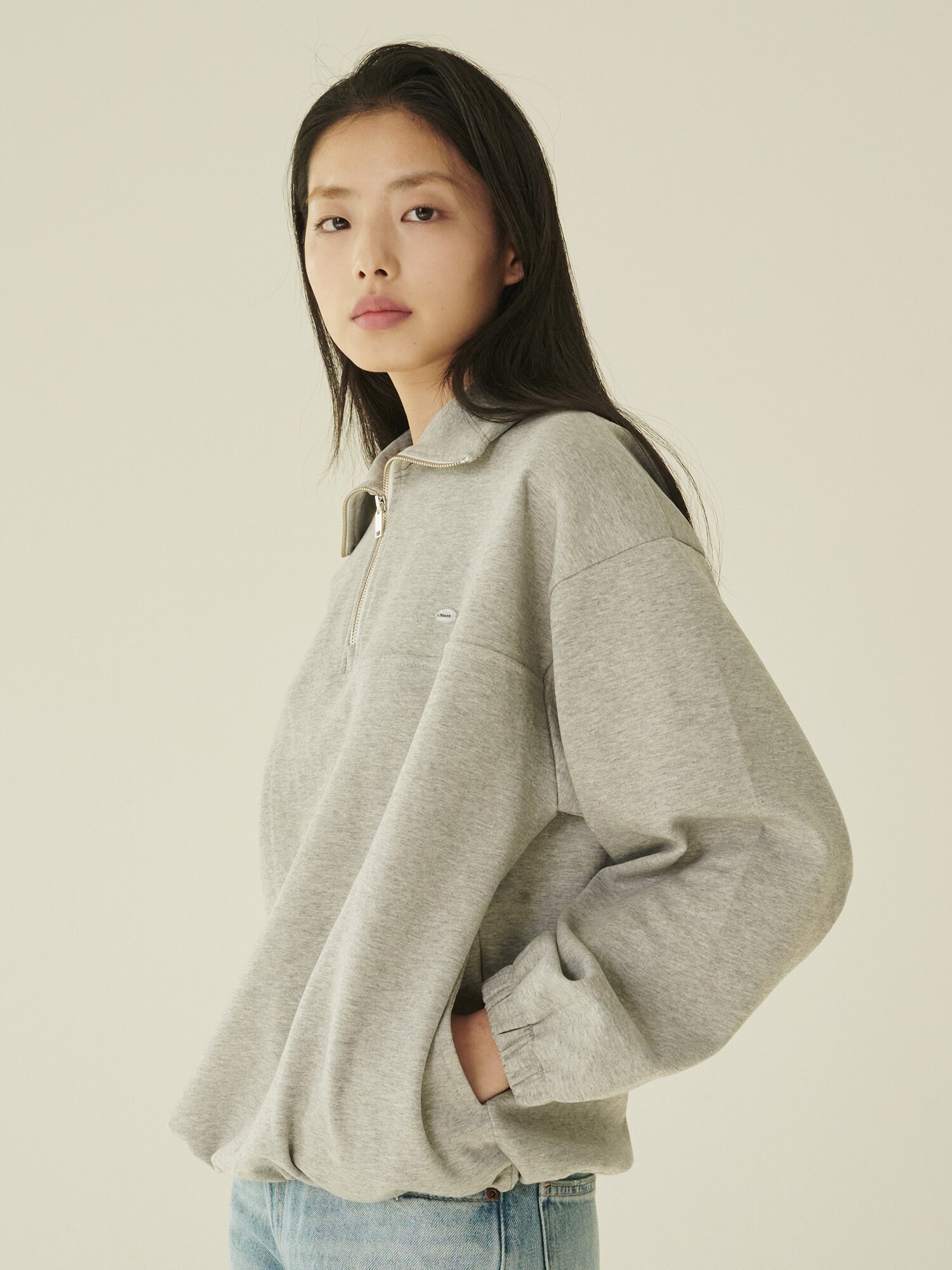 코튼 하프 집업 스웻셔츠 - 멜란지 그레이/ Cotton Half-Zip Up Sweatshirt - M.Gray
