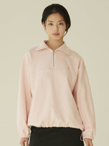 코튼 하프 집업 스웻셔츠 - 핑크/ Cotton Half-Zip Up Sweatshirt - Pink




