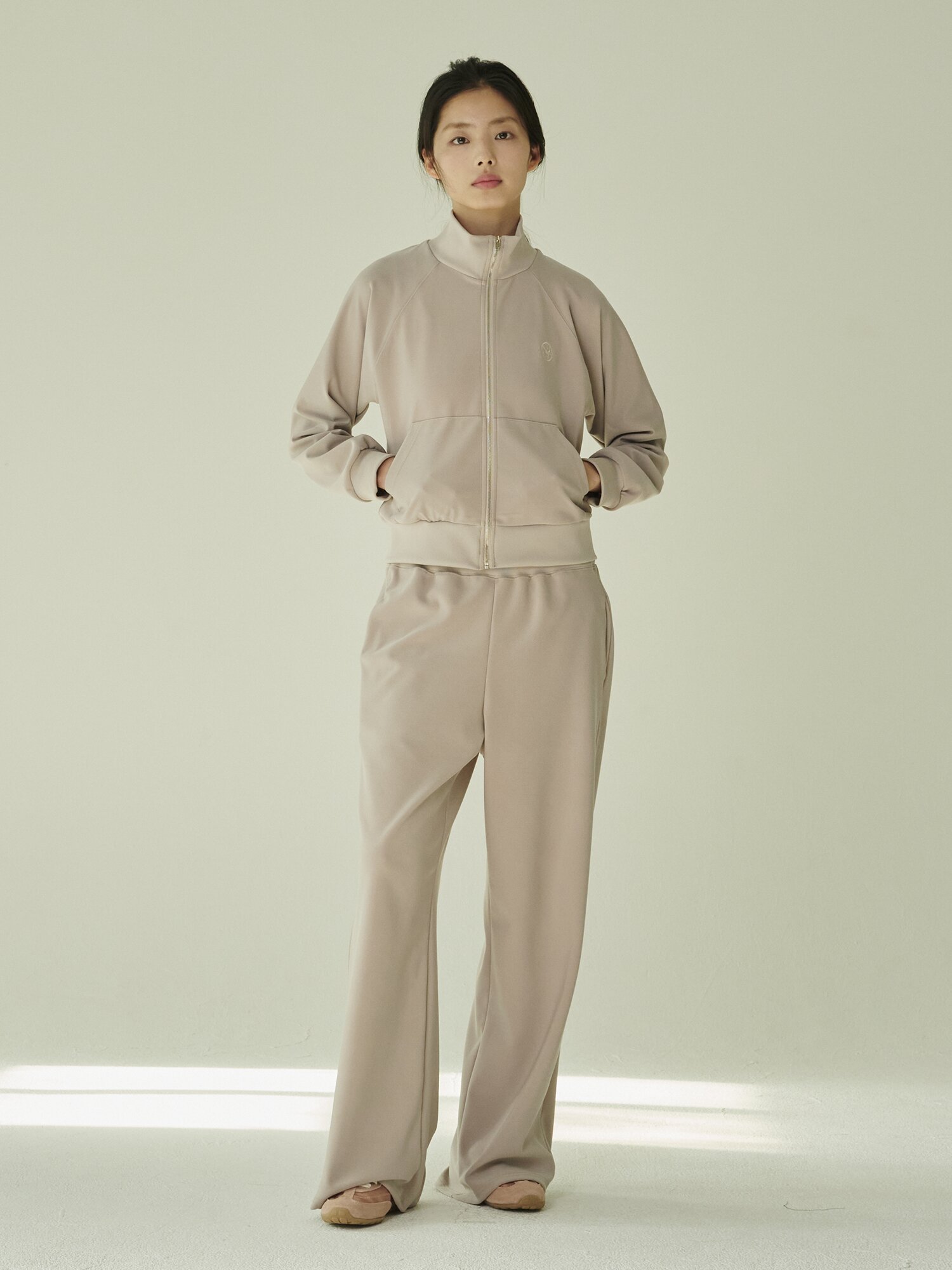 스트레치 져지 집업 - 베이지/ Stretch Jersey Zip‑Up - Beige
