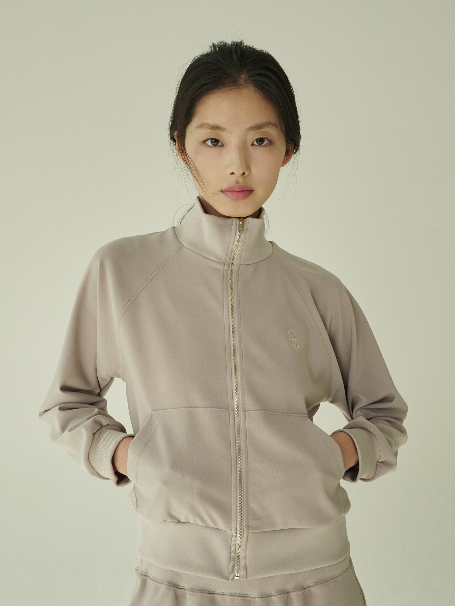 스트레치 져지 집업 - 베이지/ Stretch Jersey Zip‑Up - Beige