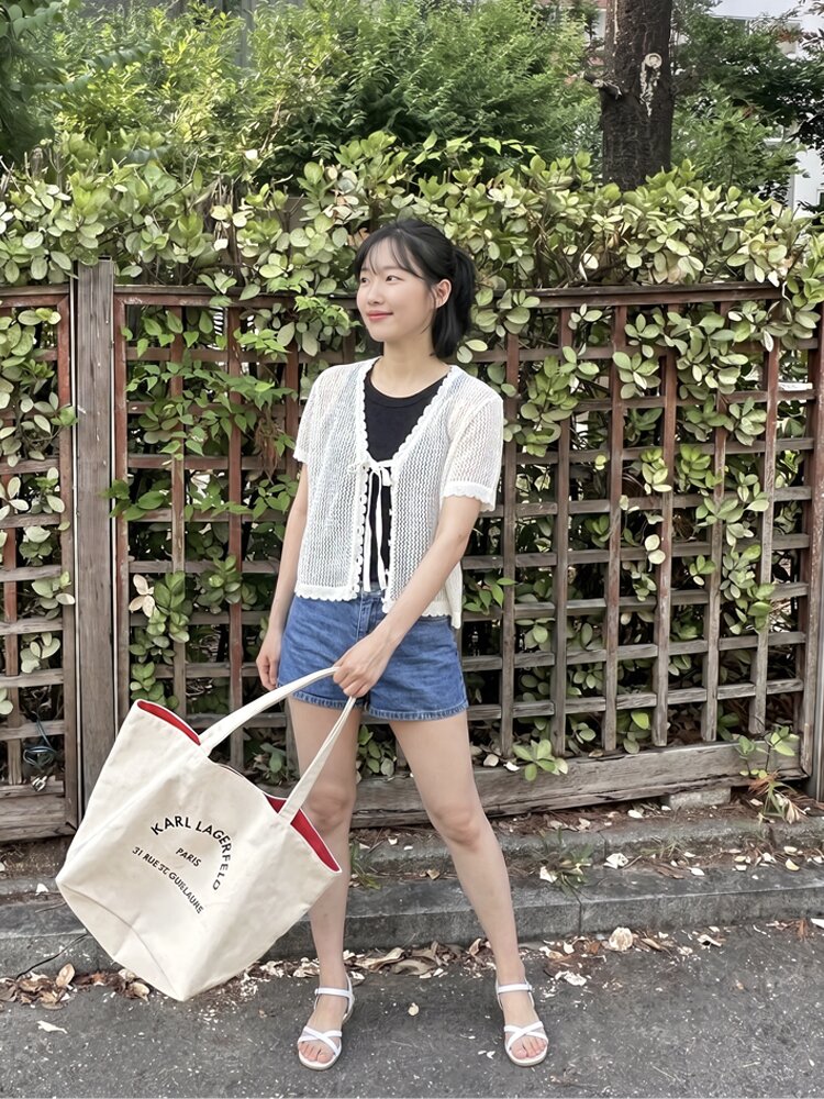 린넨 블렌드 에어리 타이 가디건 아이보리 라이트그레이 블랙