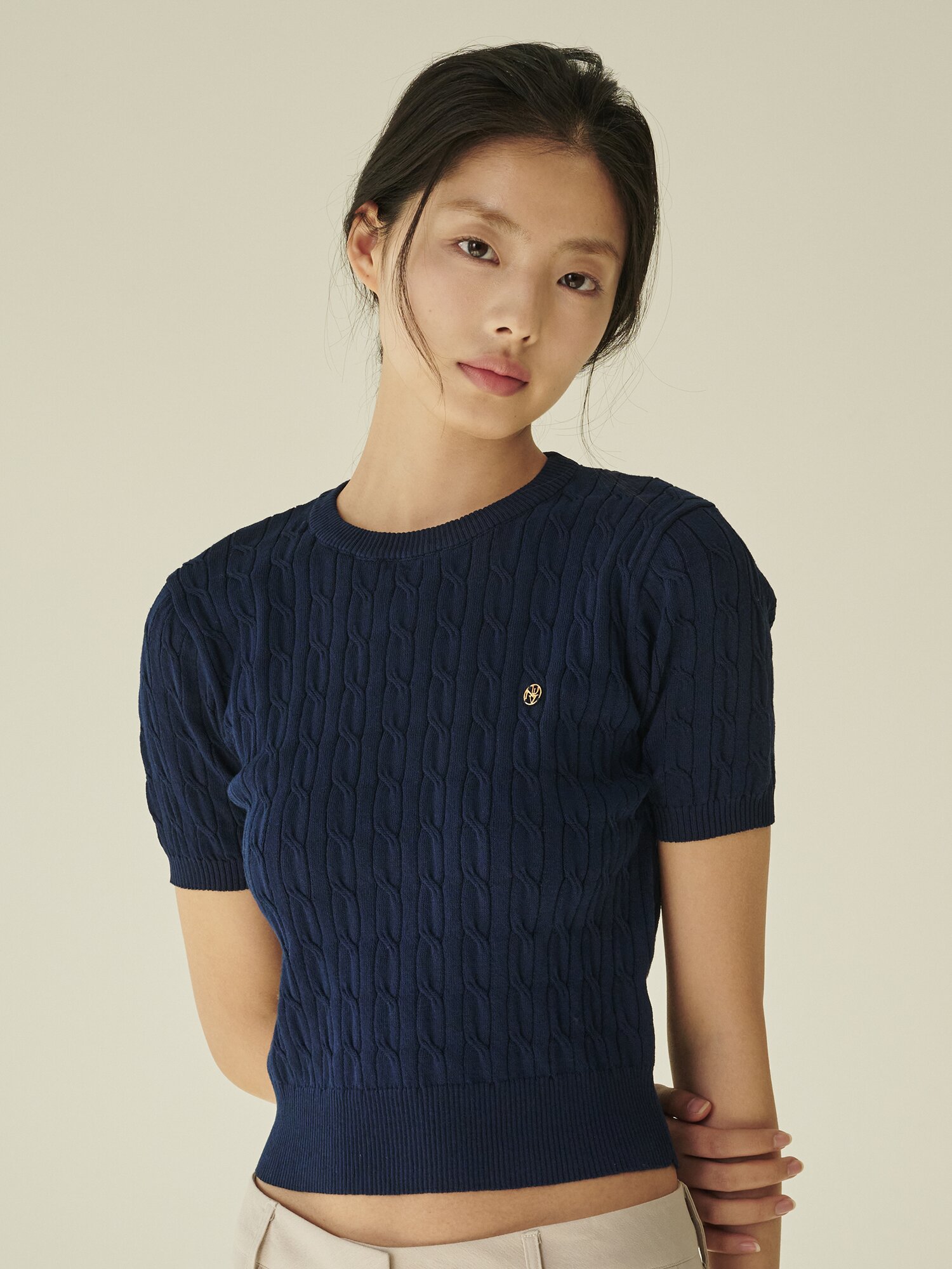 써머 케이블 라운드 니트 - 네이비/ Summer Cable Round Knit - Navy