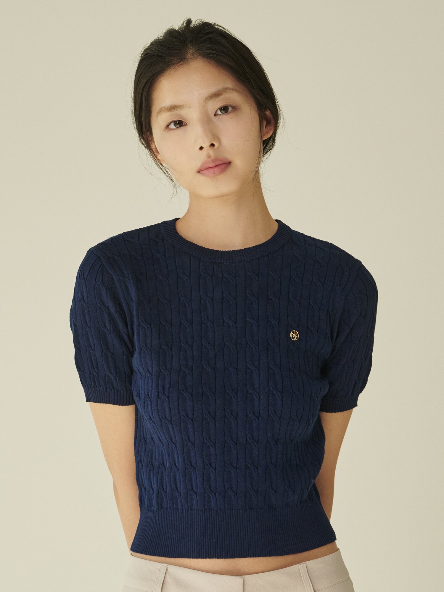 써머 케이블 라운드 니트 - 네이비/ Summer Cable Round Knit - Navy