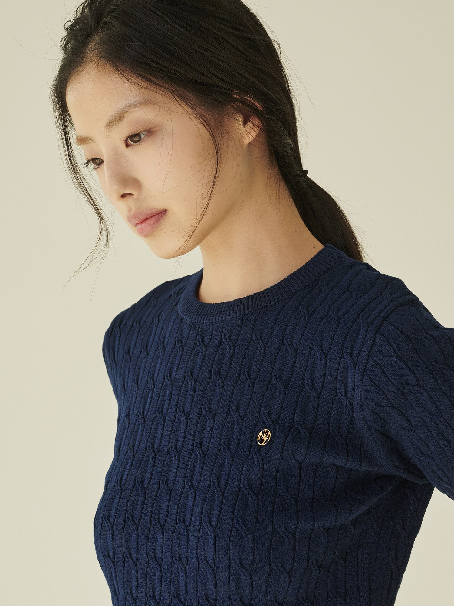 써머 케이블 라운드 니트 - 네이비/ Summer Cable Round Knit - Navy