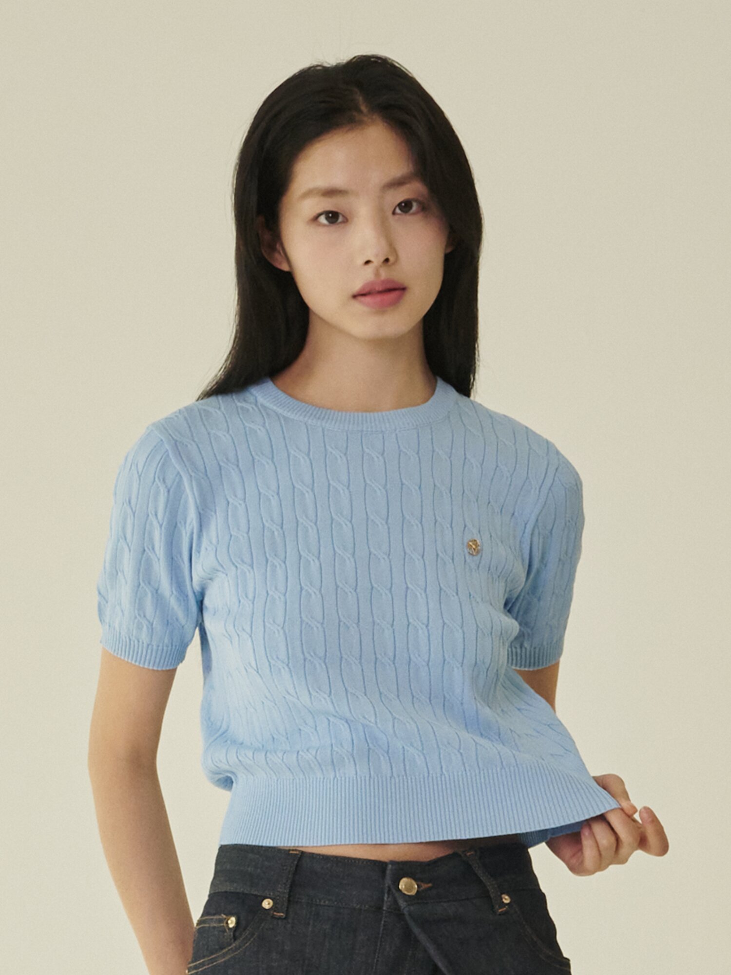 써머 케이블 라운드 니트 - 스카이블루 / Summer Cable Round Knit -- Sky Blue