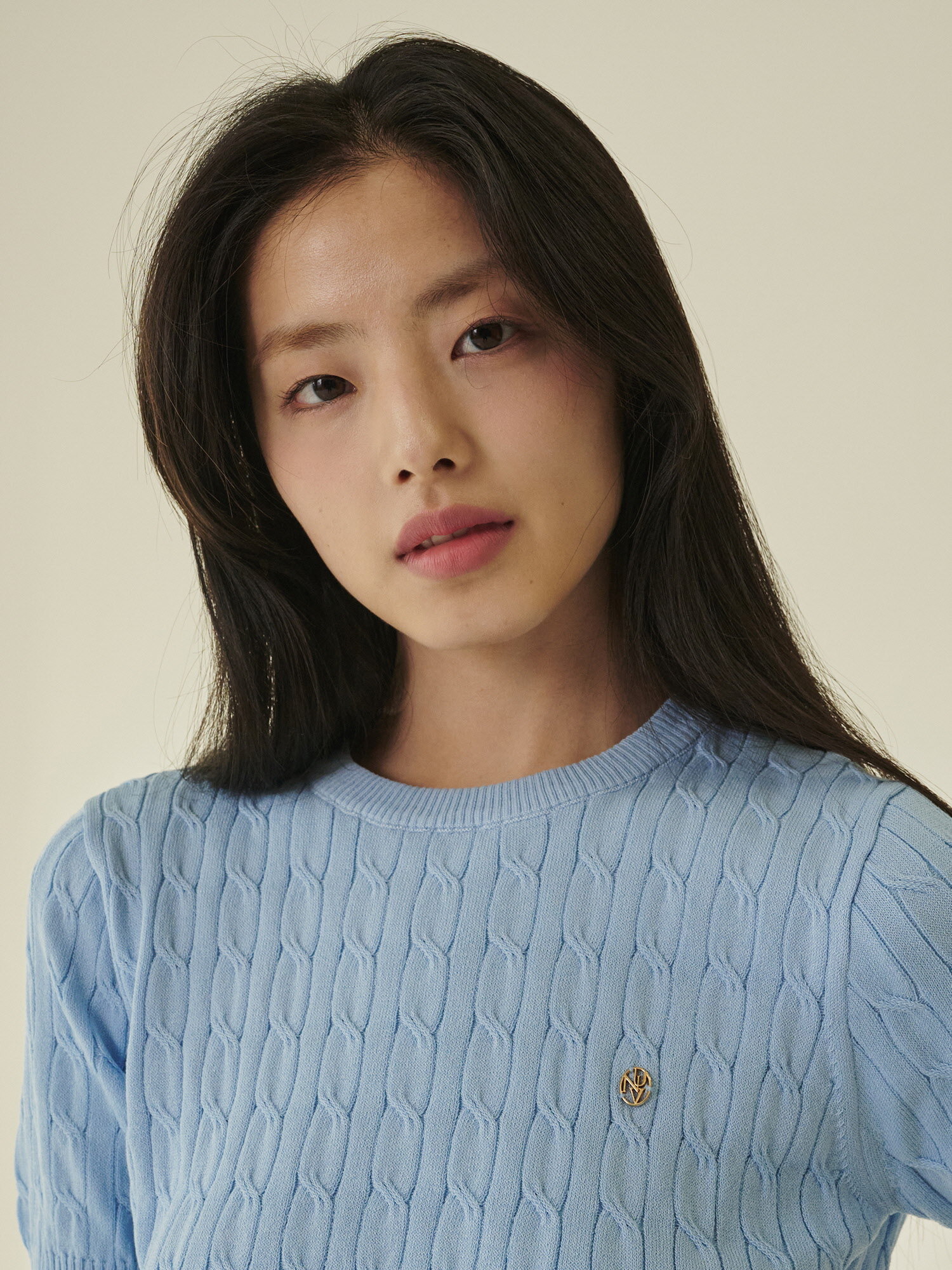 써머 케이블 라운드 니트 - 스카이블루 / Summer Cable Round Knit -- Sky Blue