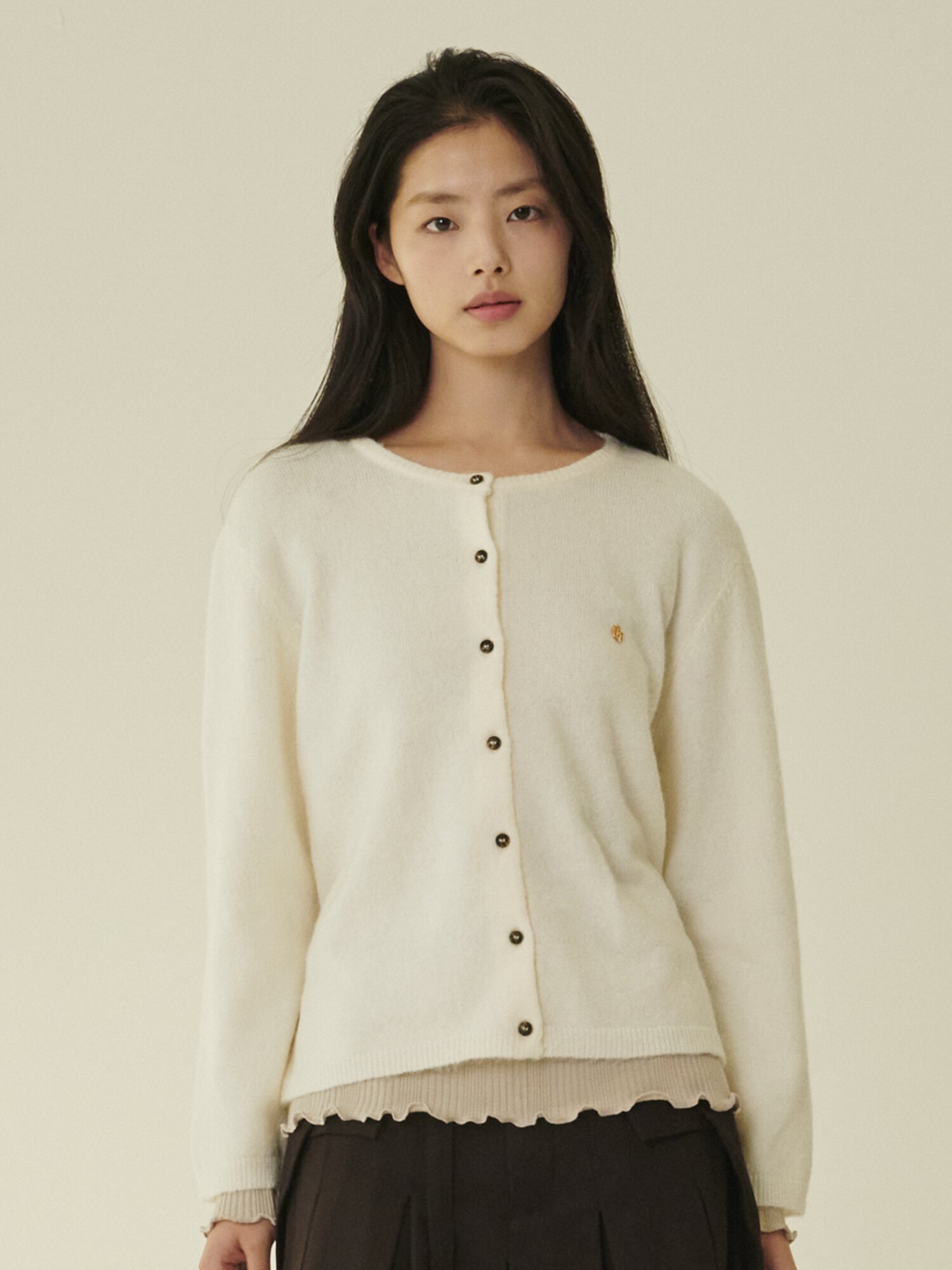울 라운드 소프트 가디건 - 아이보리/ Wool Round Soft Cardigan - Ivory