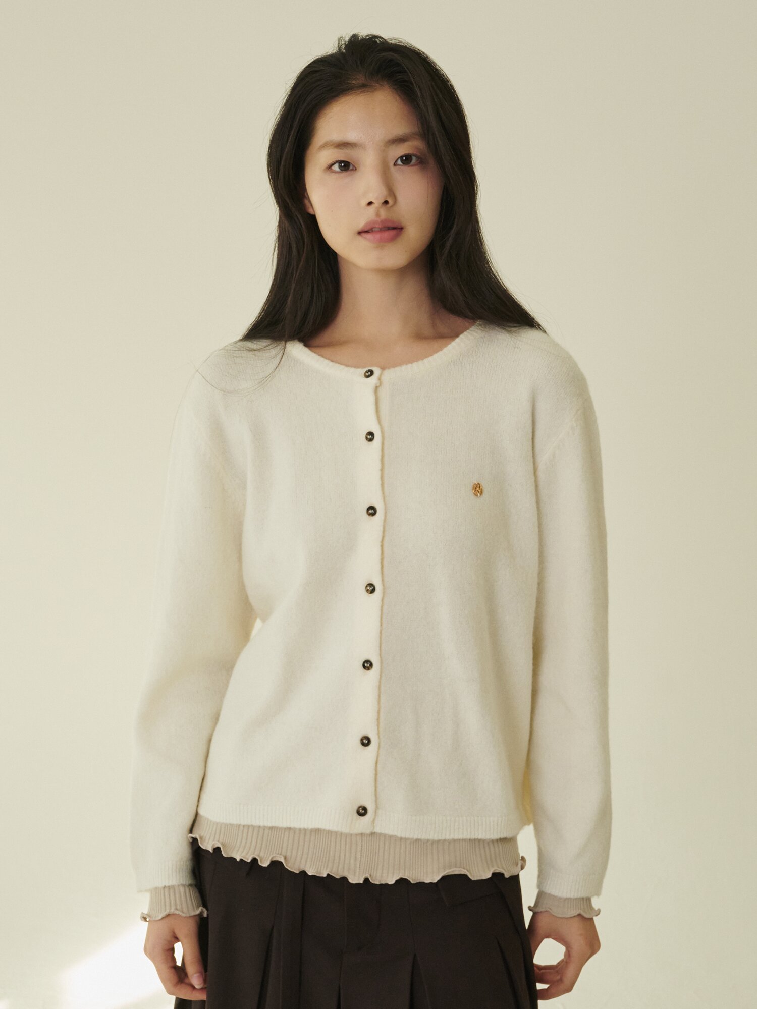 울 라운드 소프트 가디건 - 아이보리/ Wool Round Soft Cardigan - Ivory