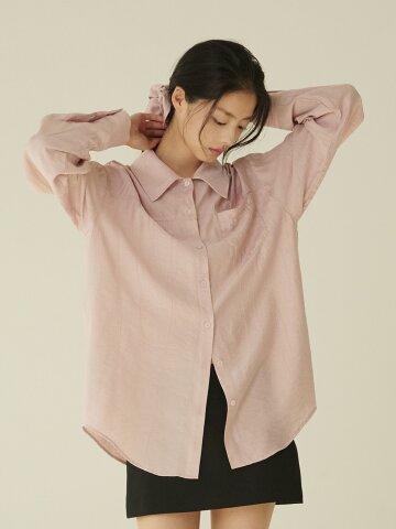 루즈핏 린넨 셔츠 + 스크런치 SET - 핑크/ Loose Fit Linen Shirt + Scrunchie Set - Pink





