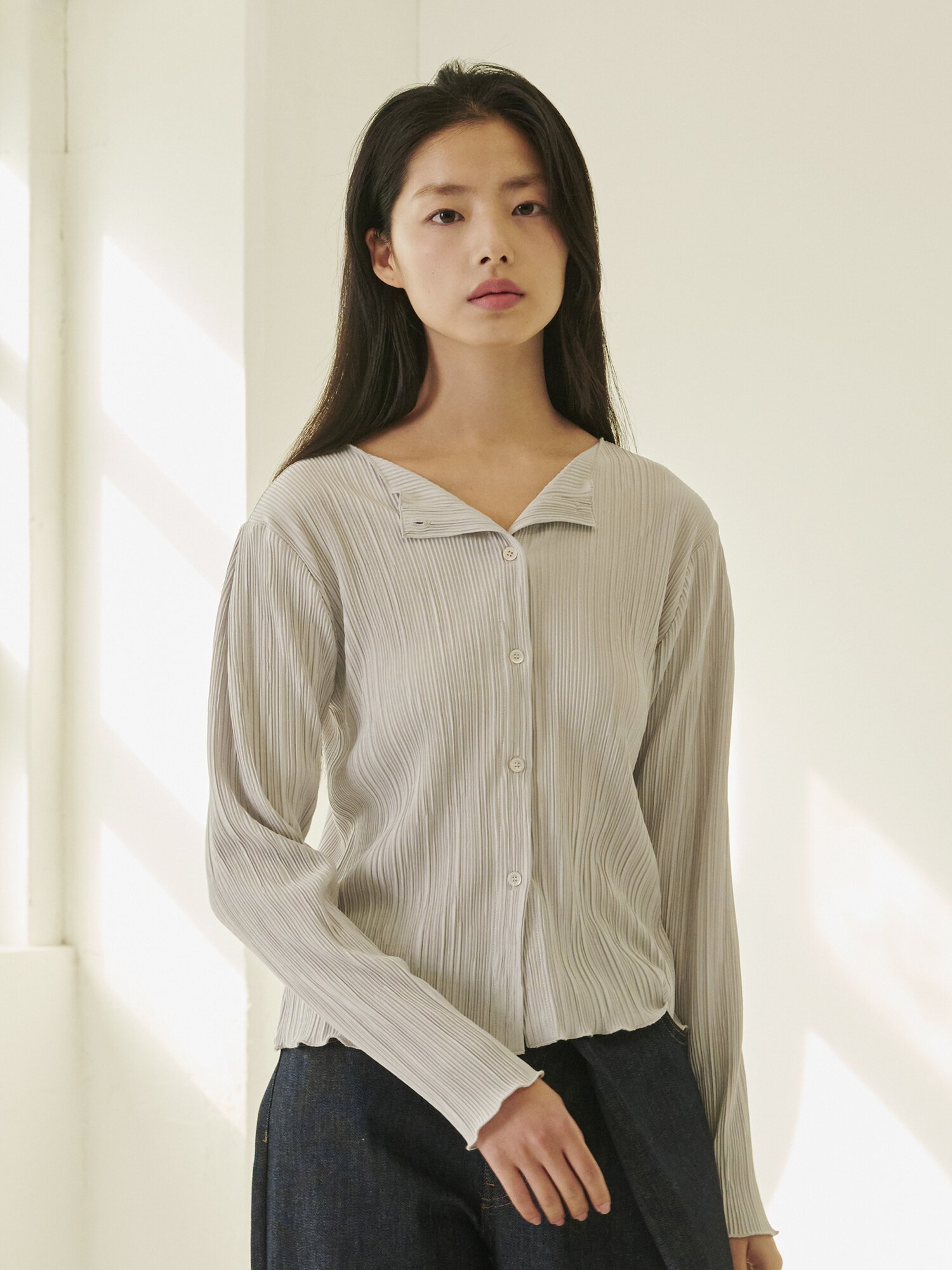 투웨이 블라우스 가디건 - 라이트 그레이/ Two-Way Blouse Cardigan - L.Gray