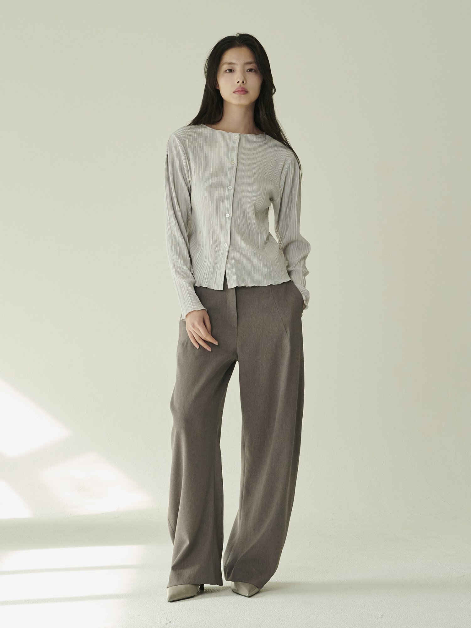 투웨이 블라우스 가디건 - 라이트 그레이/ Two-Way Blouse Cardigan - L.Gray