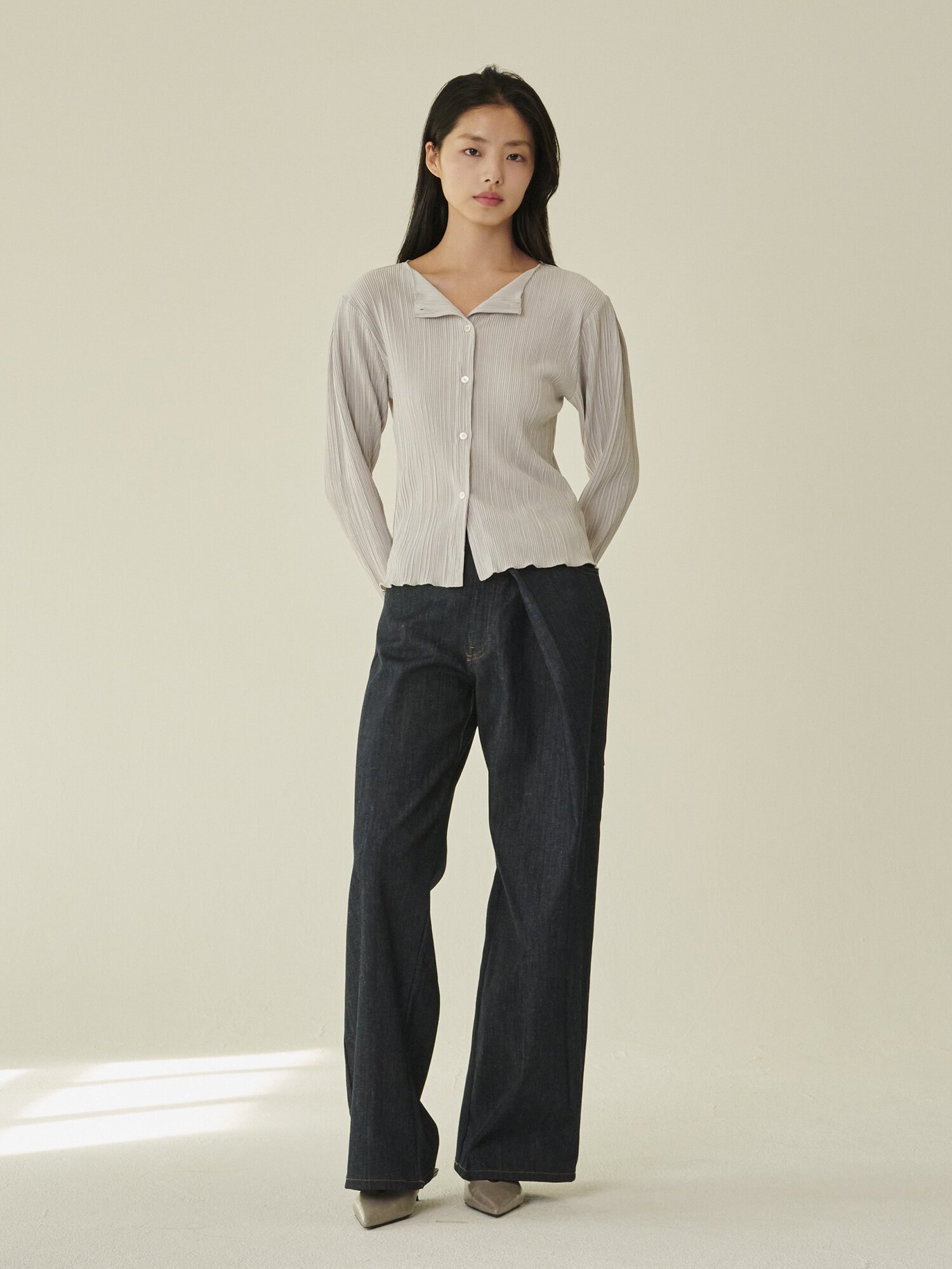 투웨이 블라우스 가디건 - 라이트 그레이/ Two-Way Blouse Cardigan - L.Gray