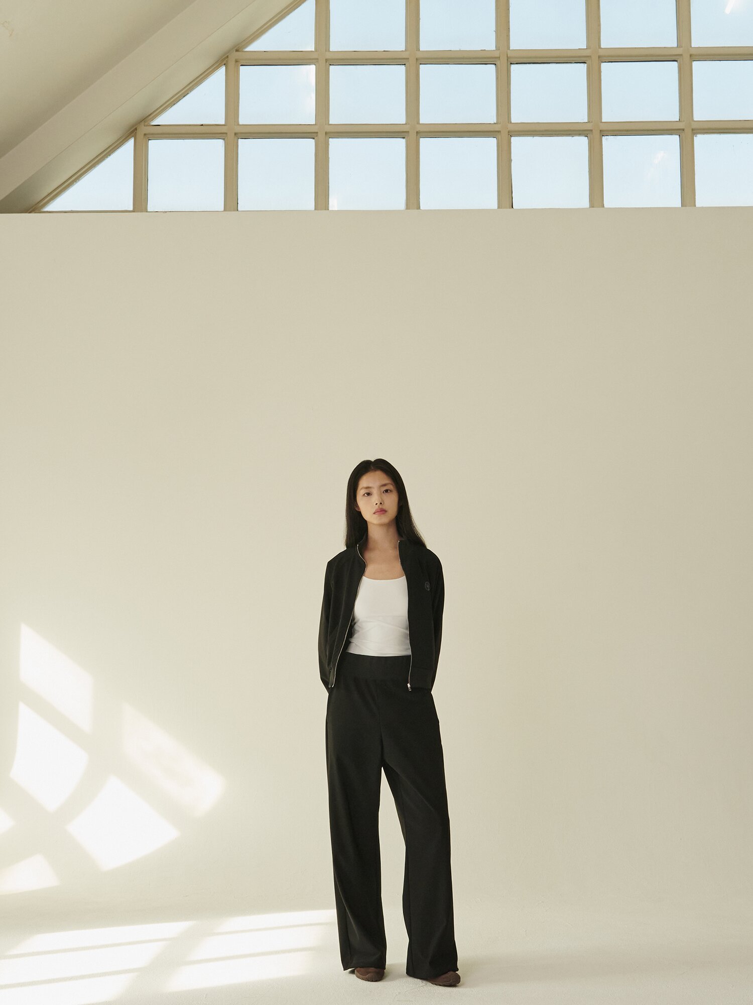 스트레치 져지 집업 셋업 - 블랙/ Stretch Jersey Zip‑Up Set - Black