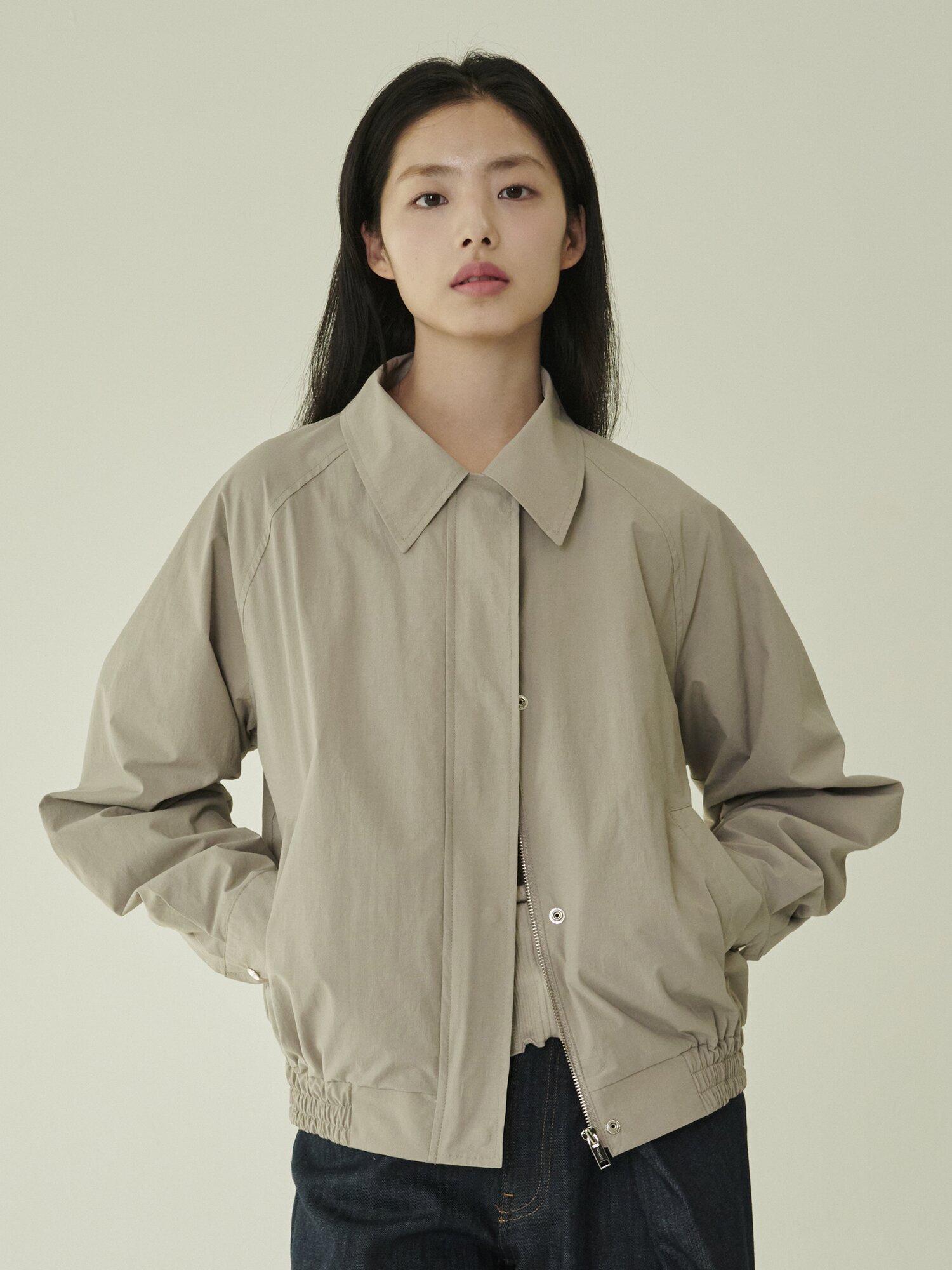 코튼 블랜드 봄버 자켓 - 그레이/ Cotton Blend Bomber Jacket - Gray