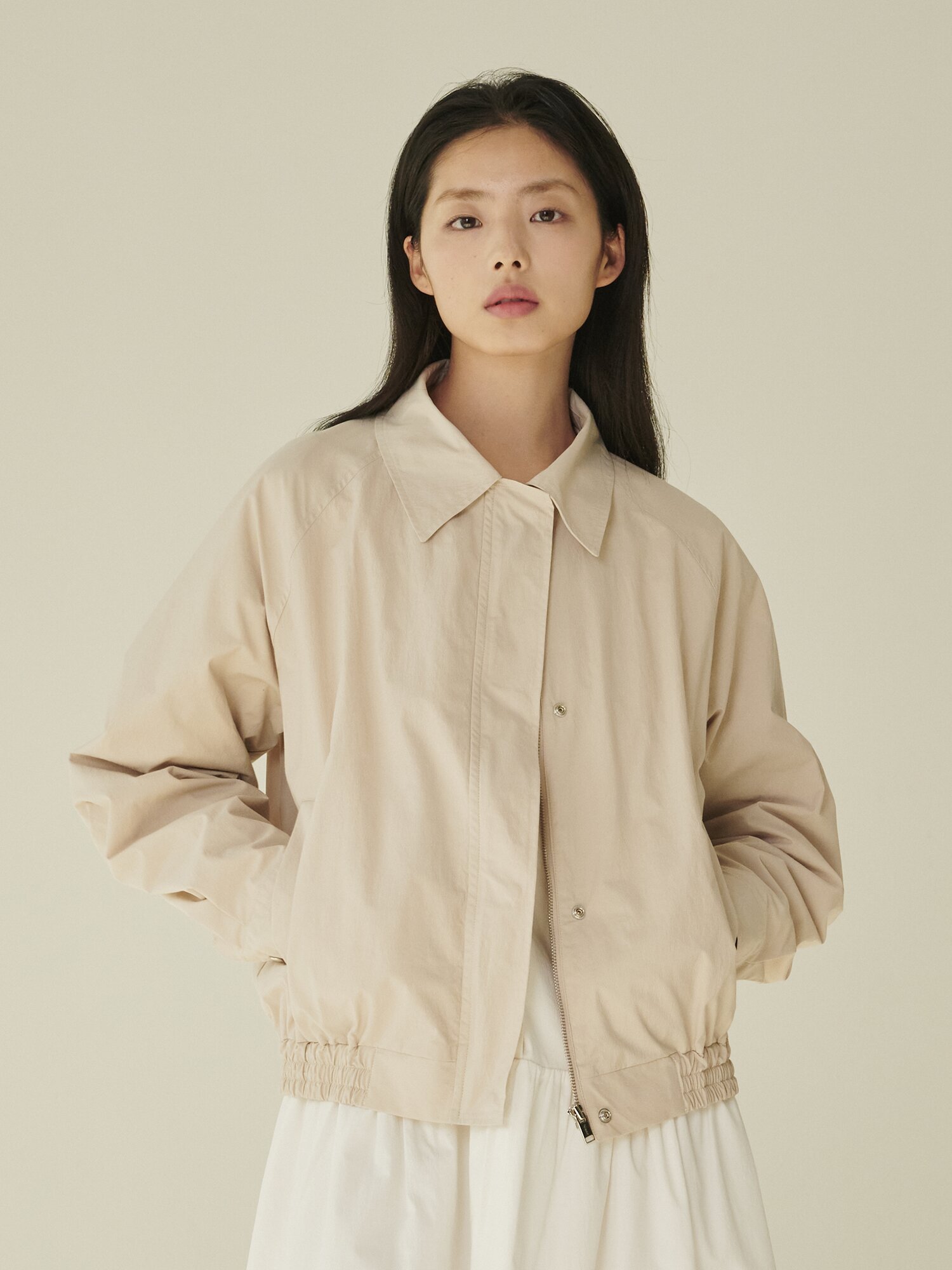 코튼 블랜드 봄버 자켓 - 라이트 베이지/ Cotton Blend Bomber Jacket - L.Beige