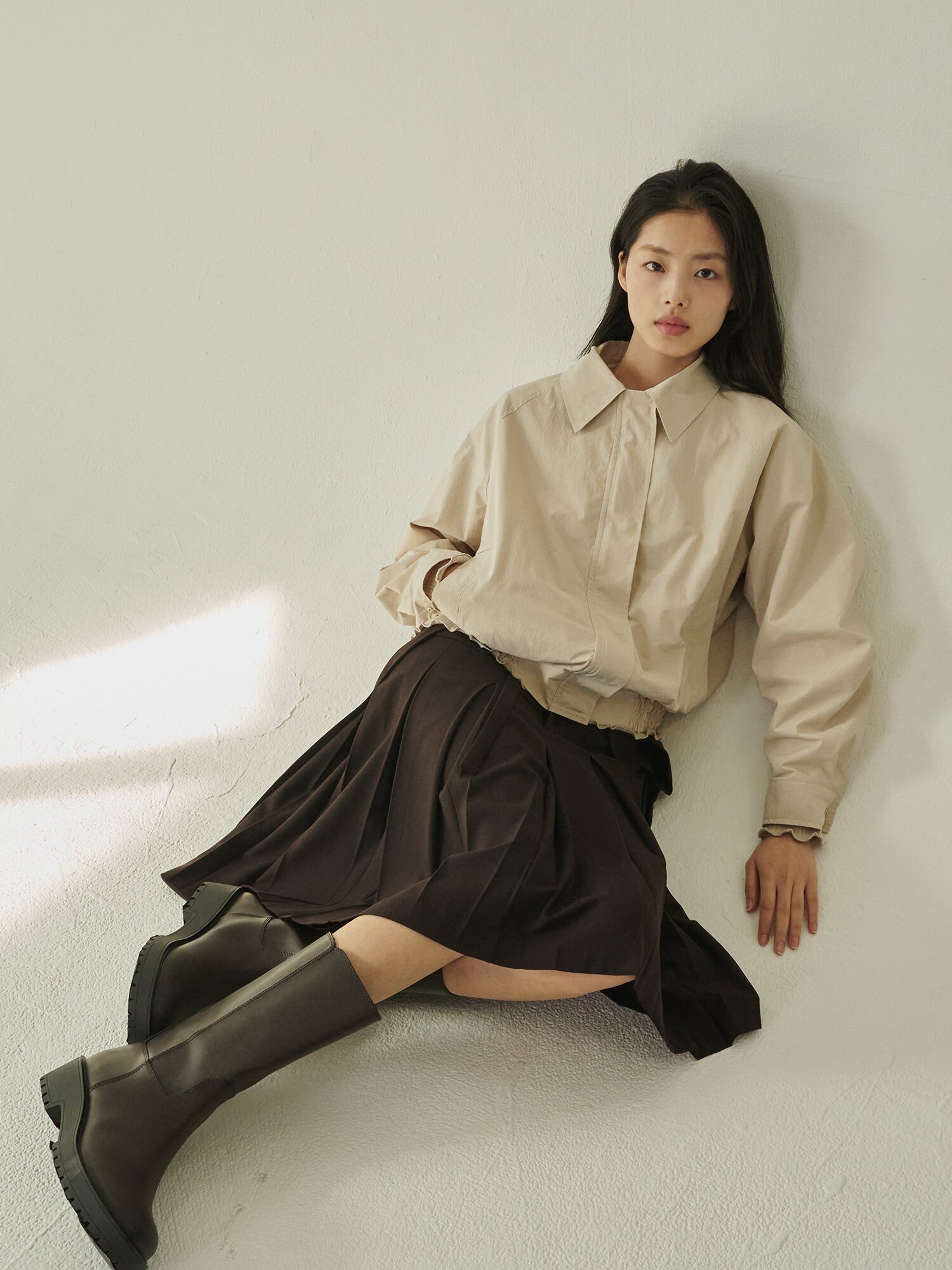 코튼 블랜드 봄버 자켓 - 라이트 베이지/ Cotton Blend Bomber Jacket - L.Beige