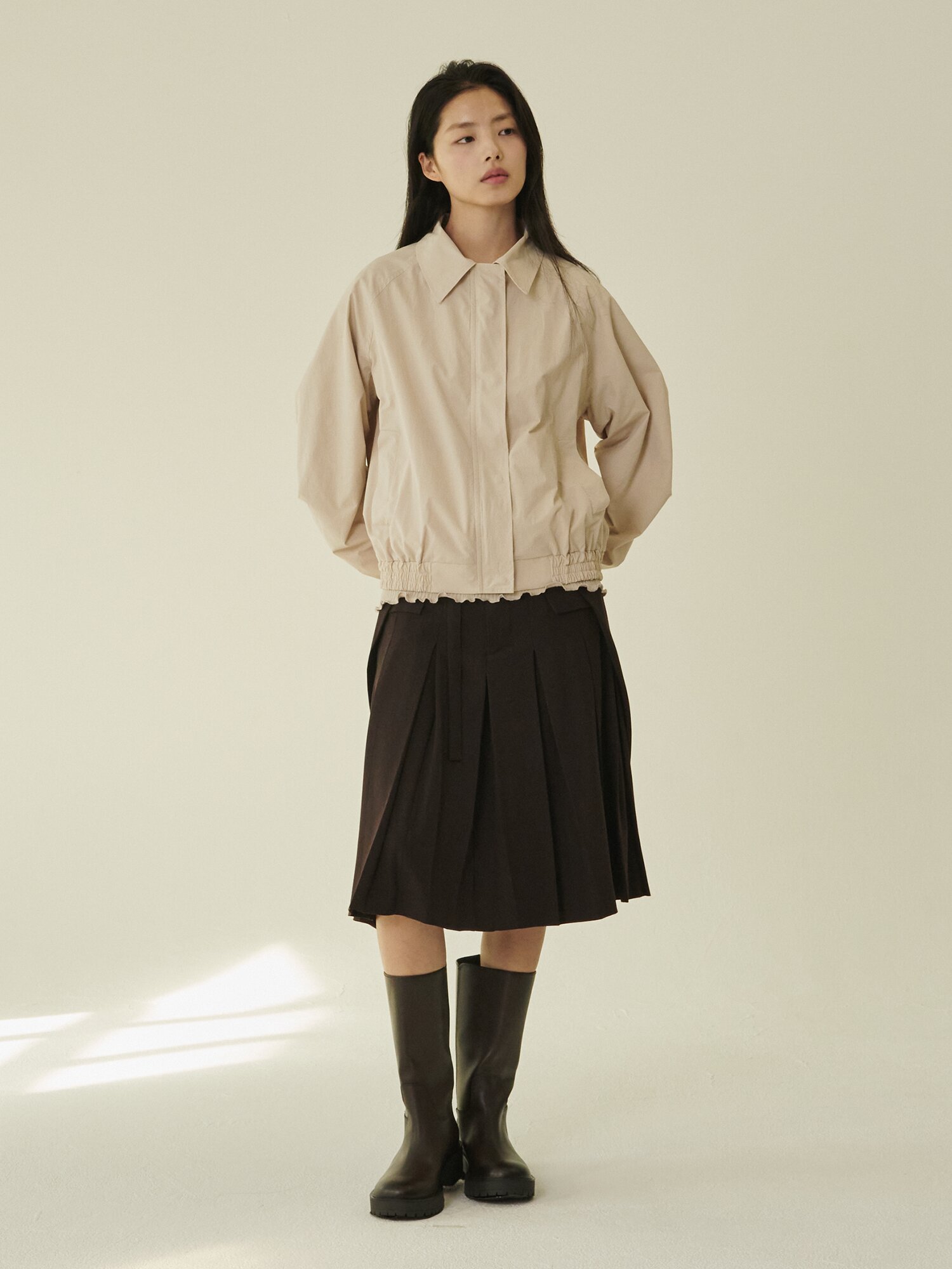 코튼 블랜드 봄버 자켓 - 라이트 베이지/ Cotton Blend Bomber Jacket - L.Beige