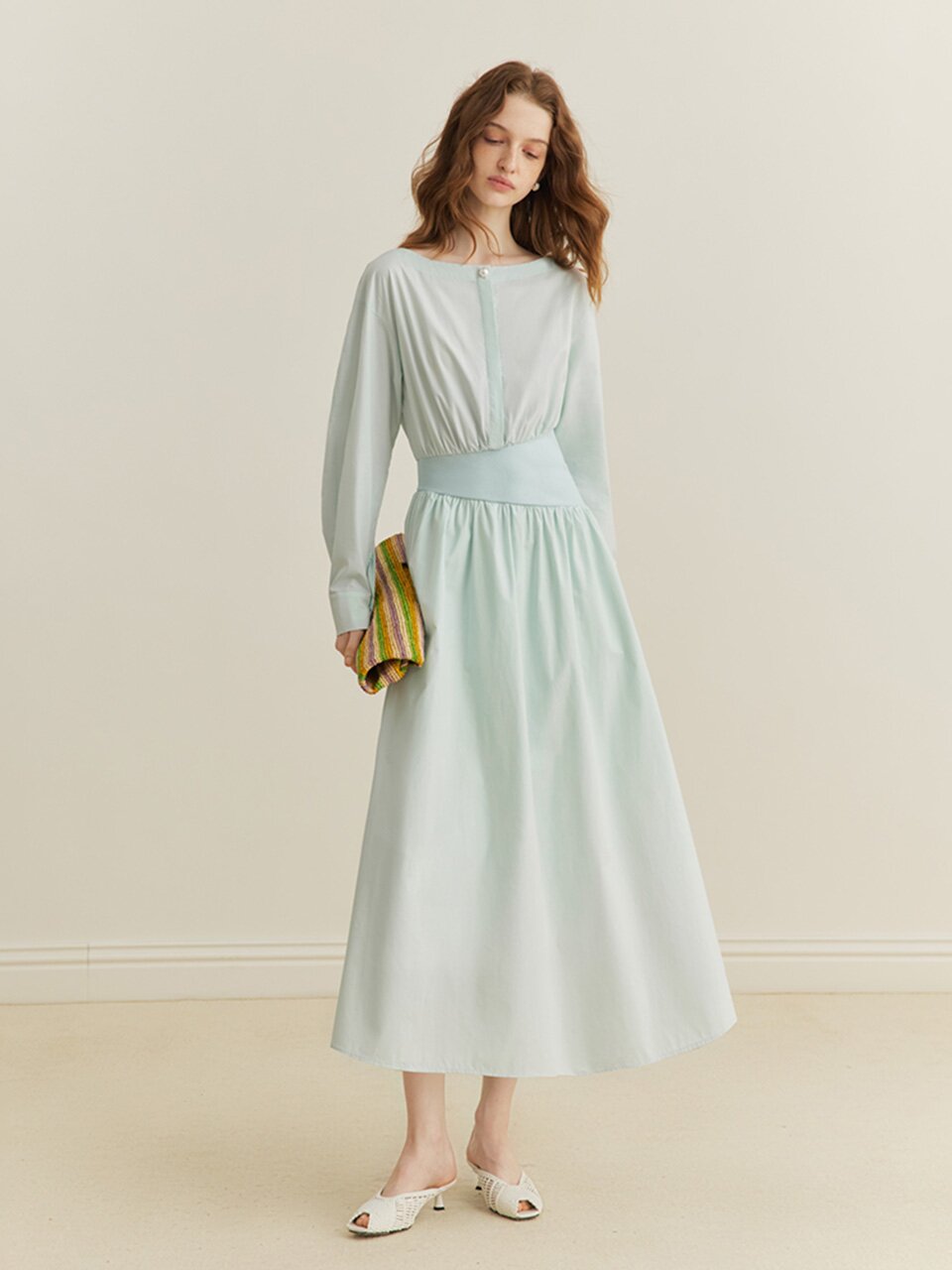 3/23예약배송_YY_Waist design mint dress