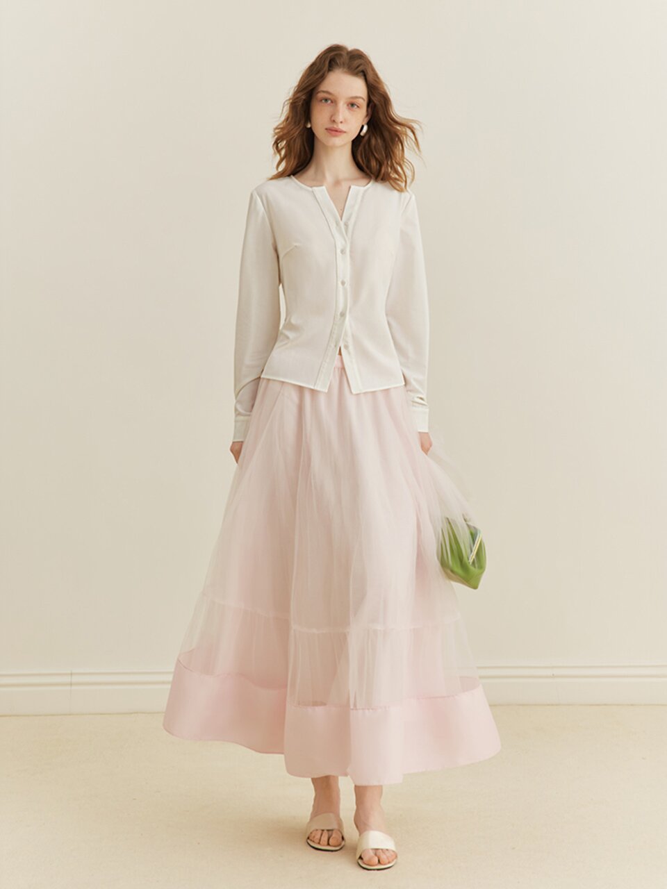 YY_Elegant v-neck white blouse