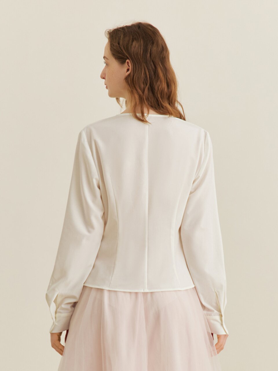 YY_Elegant v-neck white blouse
