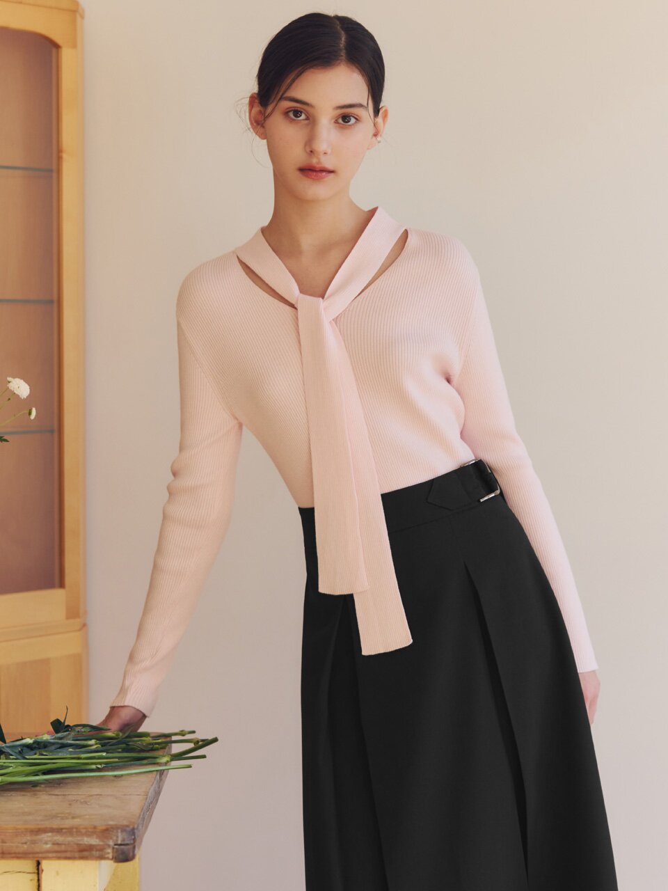 [2컬러] 리본 타이 니트