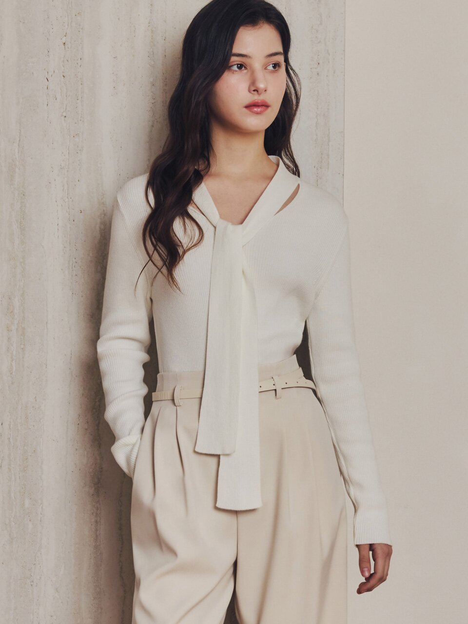 [2컬러] 리본 타이 니트