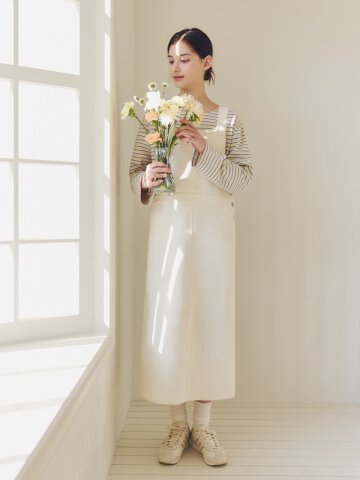 오버롤 코튼 원피스 / 크림
