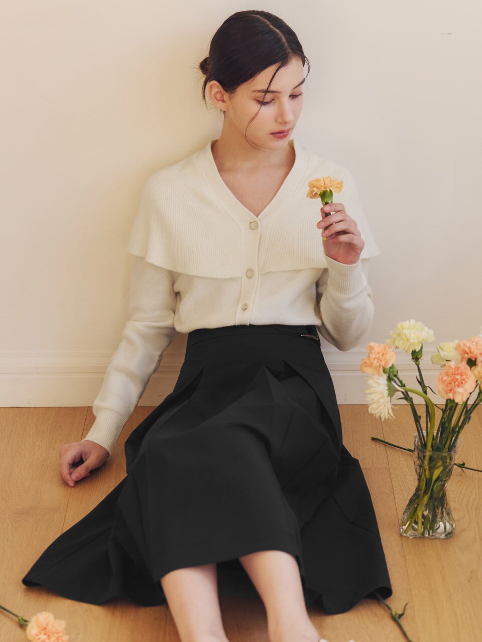 벨트 플리츠 스커트 / 블랙