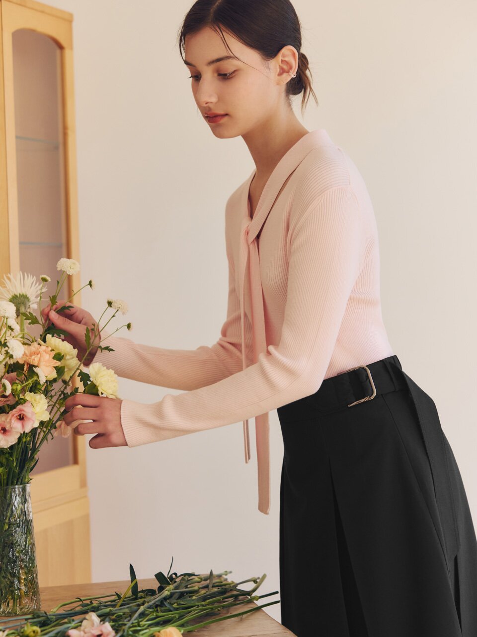 벨트 플리츠 스커트 / 블랙