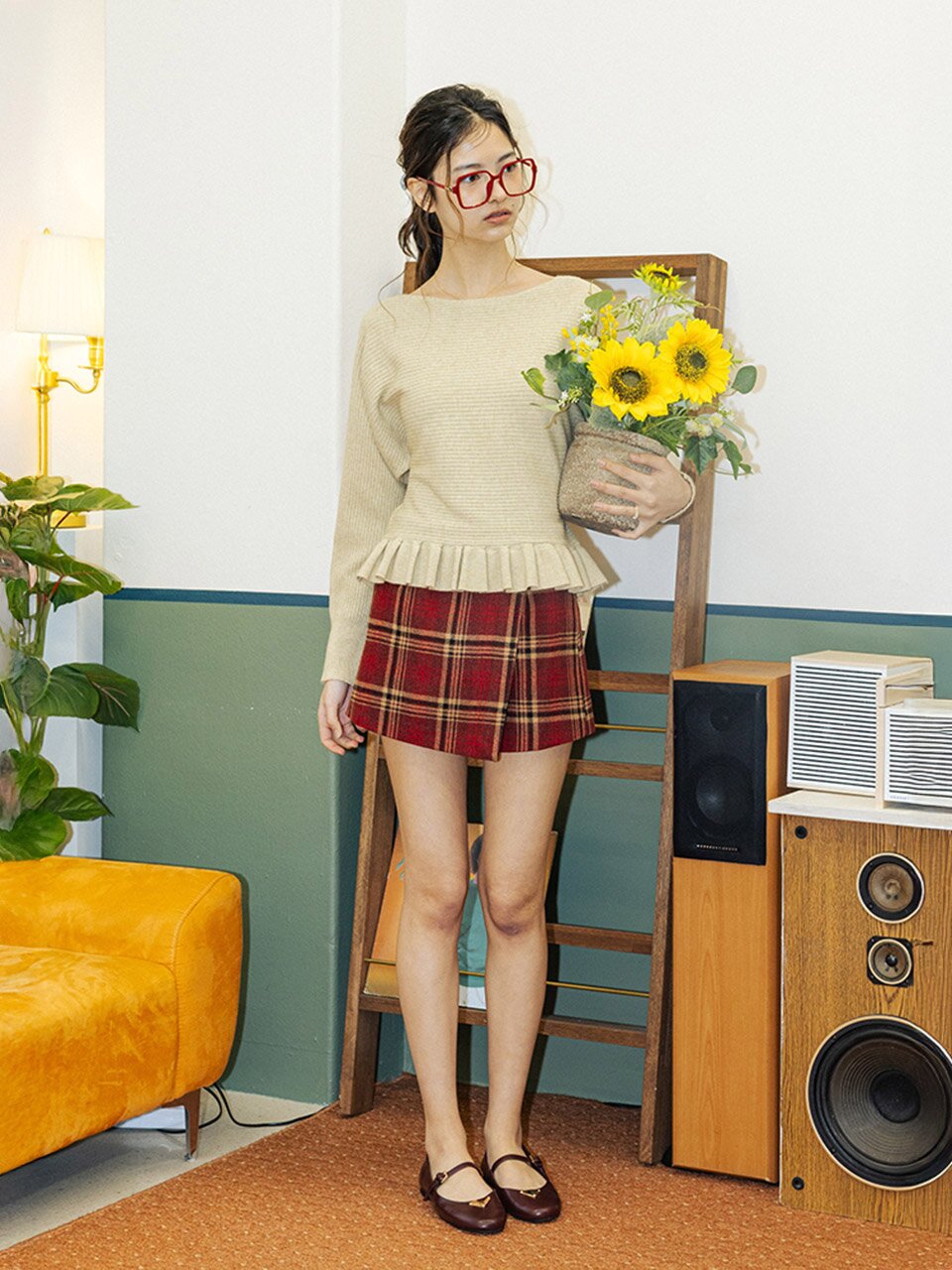 DD_Plaid wrap mini pants skirt_RED
