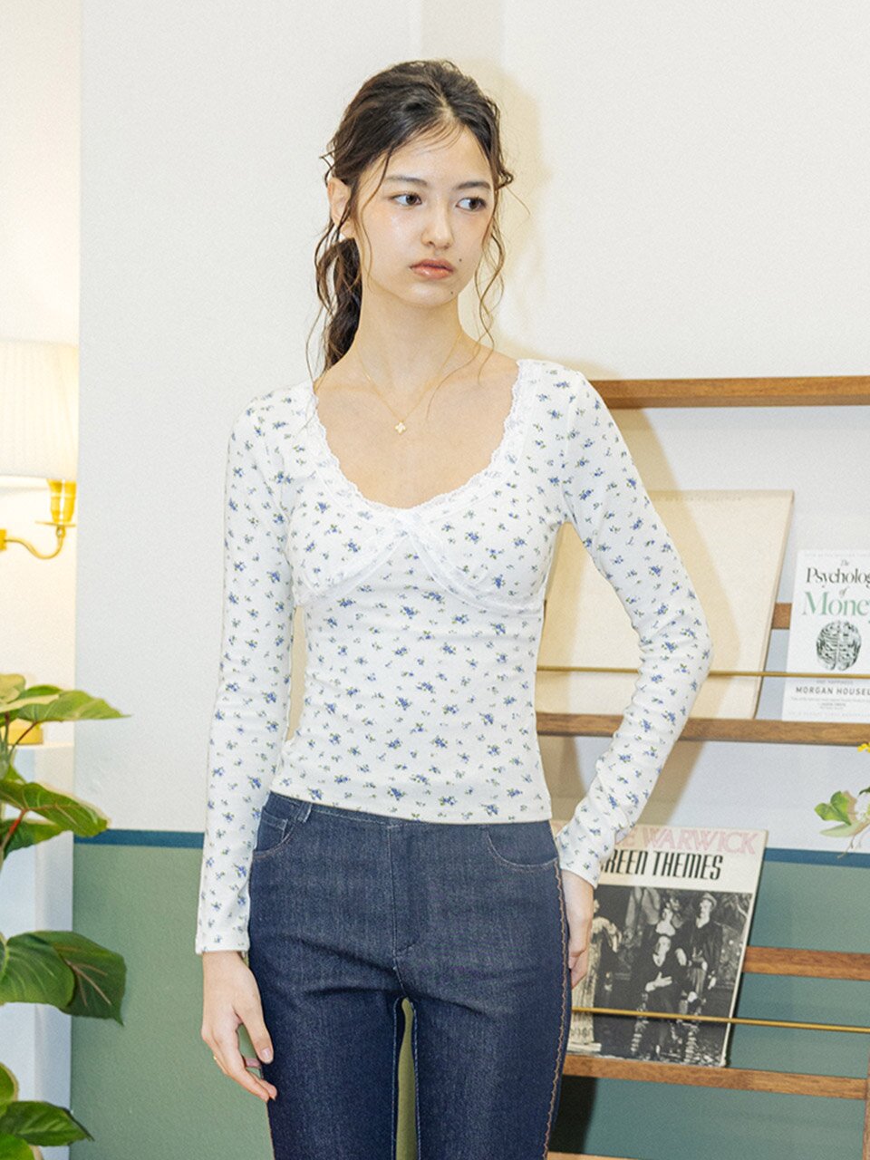 DD_Slim floral lace long sleeve top_IVORY
