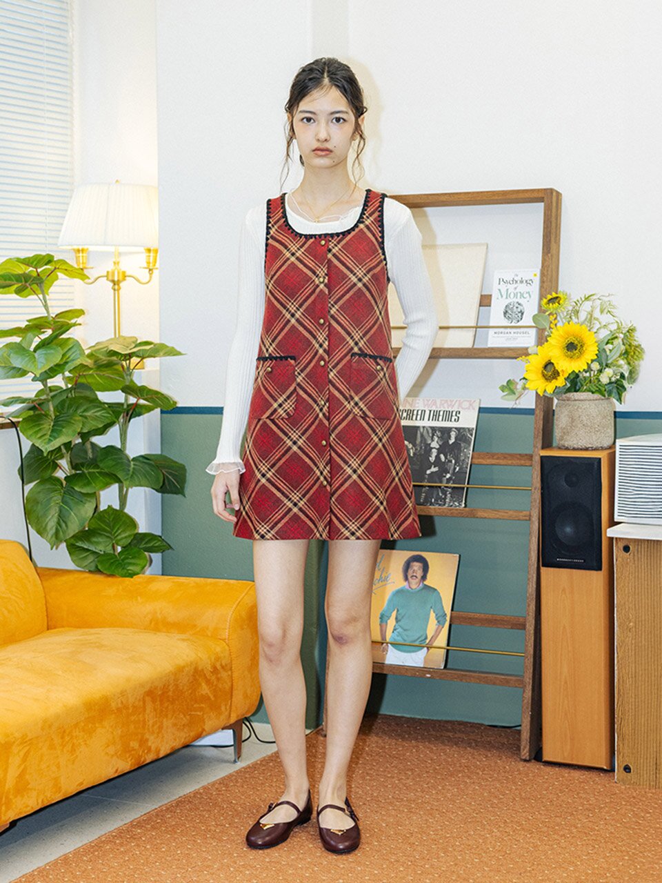DD_Plaid button mini dress_RED