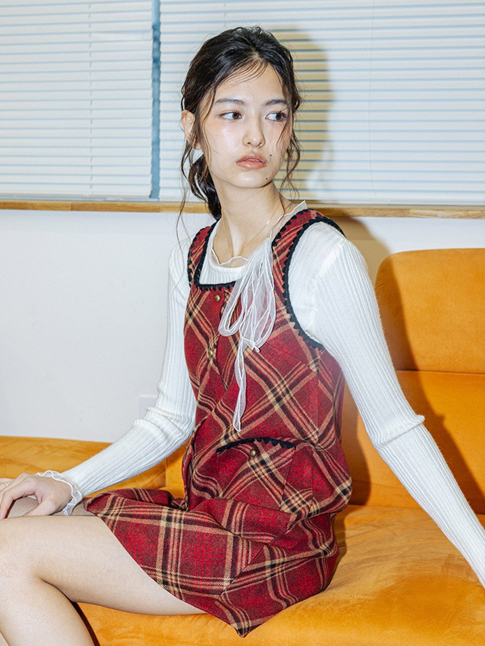 DD_Plaid button mini dress_RED