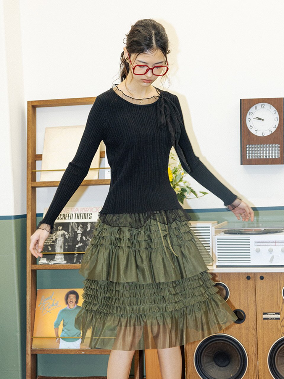 DD_Flowy mesh layered skirt_KHAKI