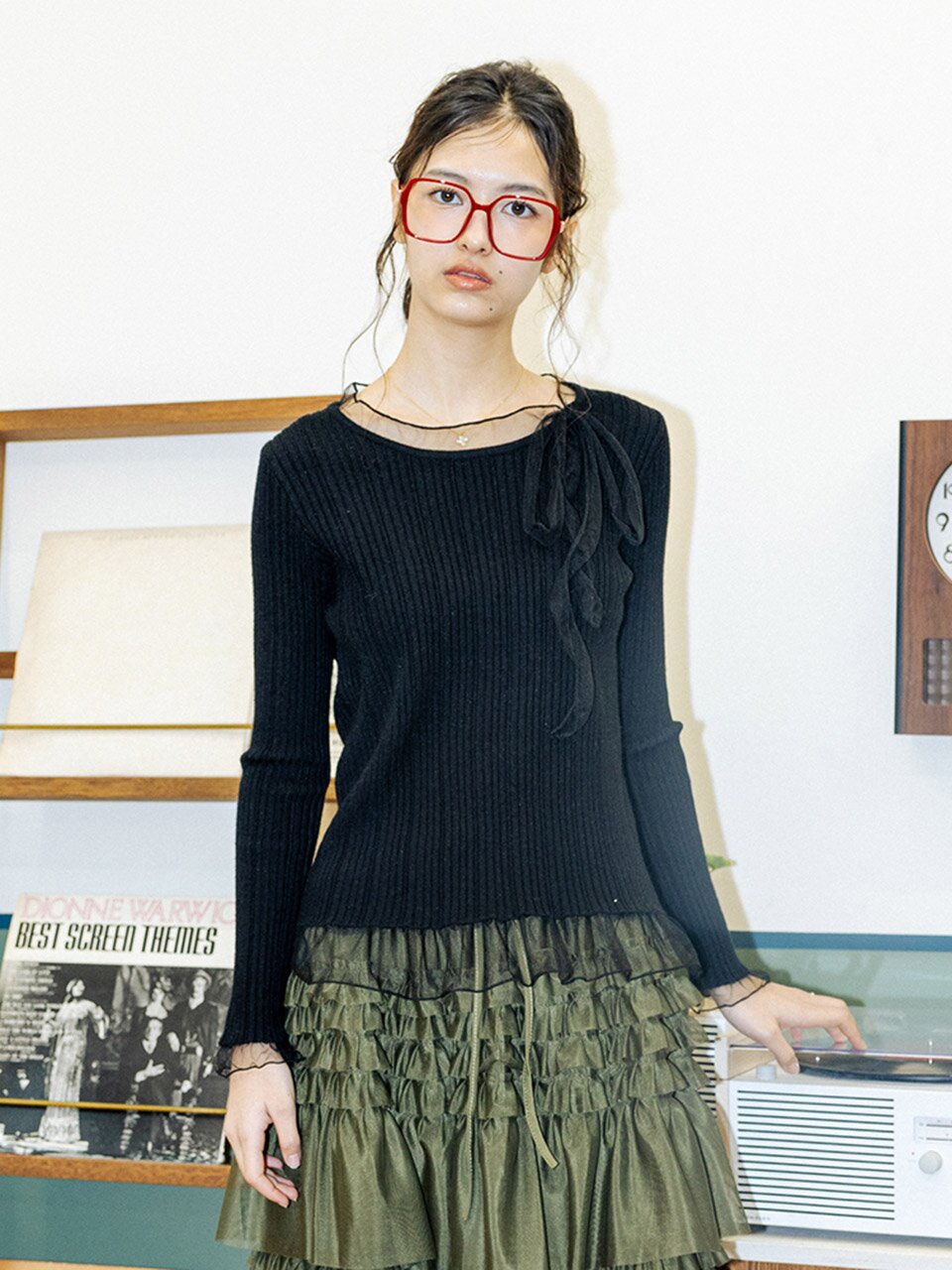 DD_Mesh bow knit top_3color