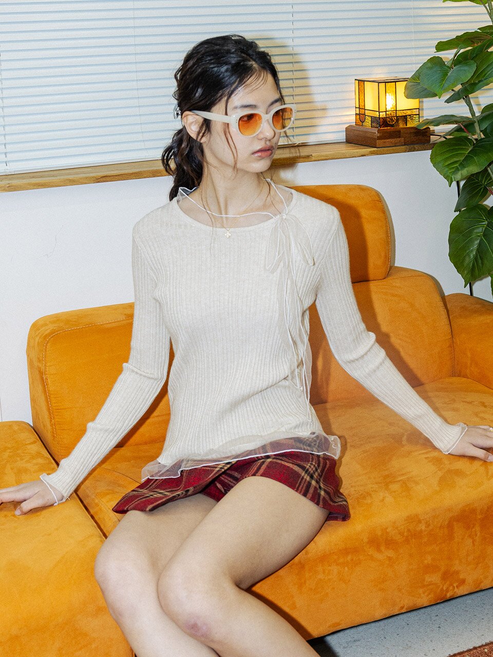 DD_Mesh bow knit top_3color