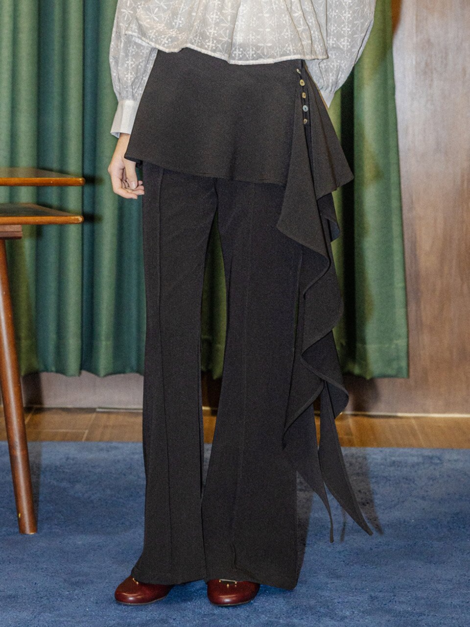 DD_Ruffle overlay pants_BLACK