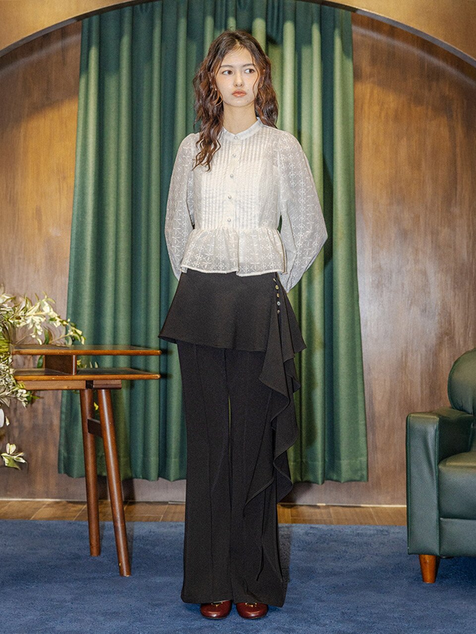 DD_Ruffle overlay pants_BLACK