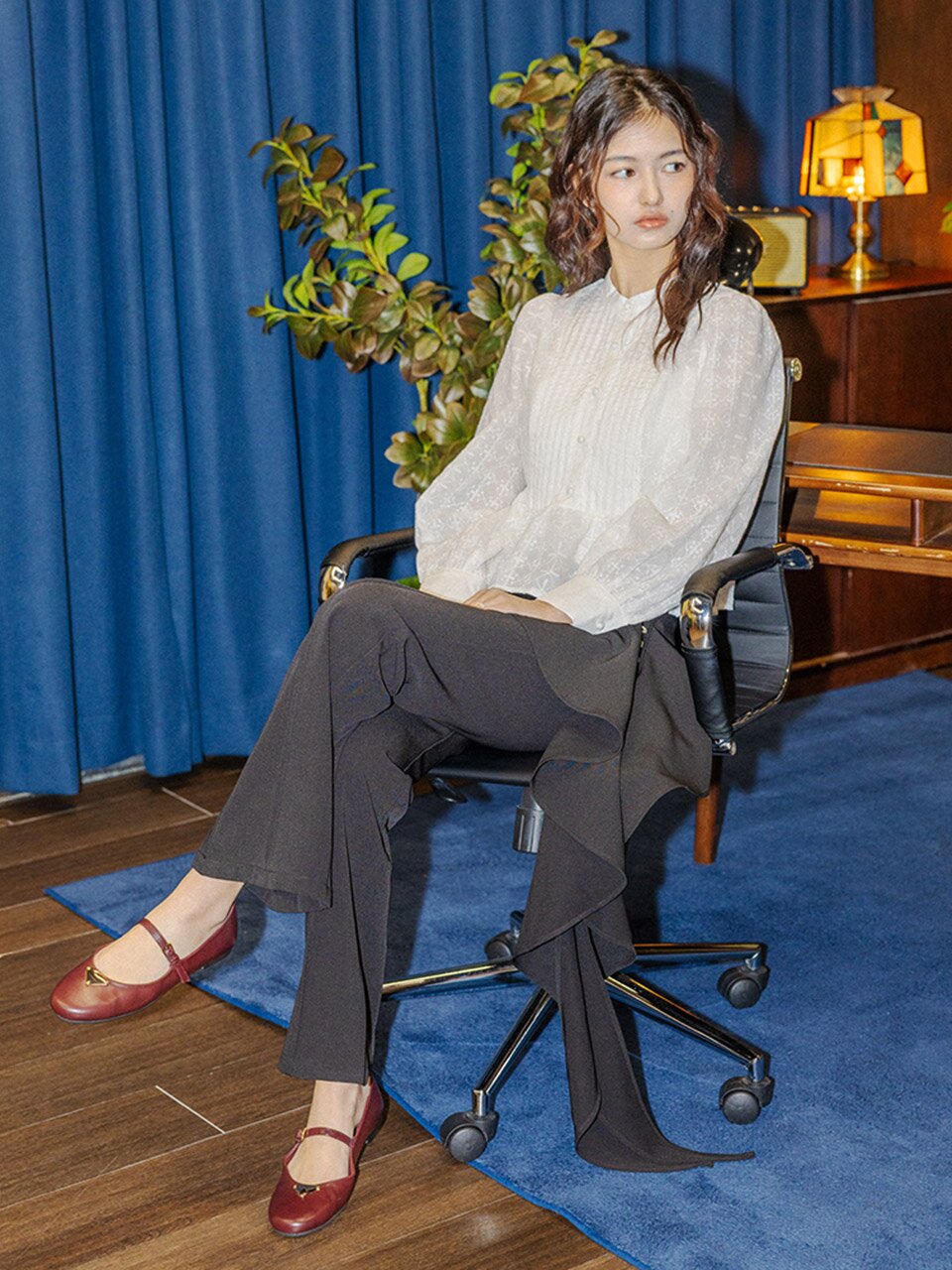 DD_Ruffle overlay pants_BLACK
