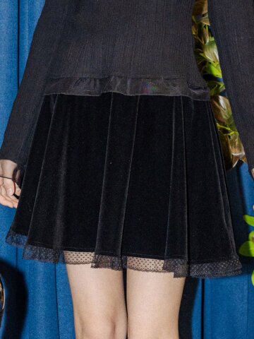 DD_Mesh trim velvet skirt_BLACK
