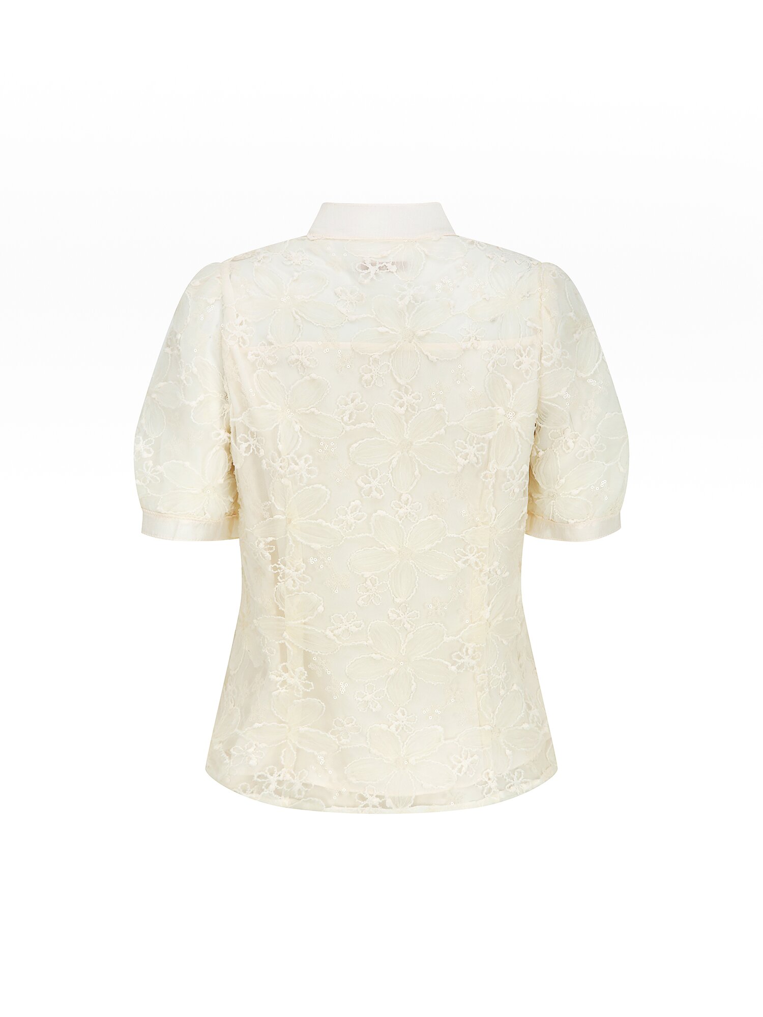 플라워 레이스 리본 타이 블라우스 (CREAM)